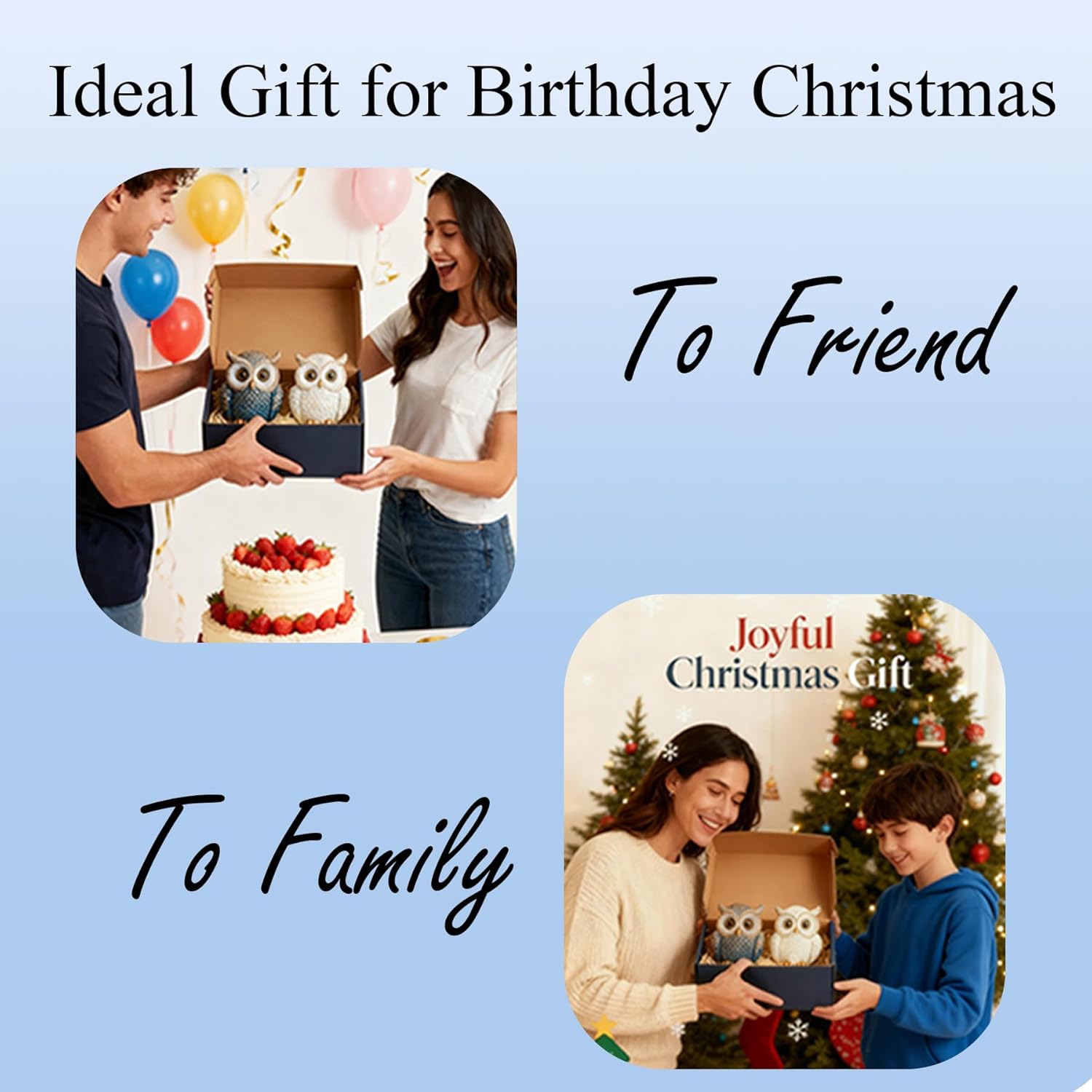 Baitiane Owl Statue Decor, Home Decorative Figurine, Owls Decoration for Bookshelf, Cute Animal Sculpture for Desk, Bird Ornament for Office Table, Ideal Gift for Birthday Christmas Valentine's Day