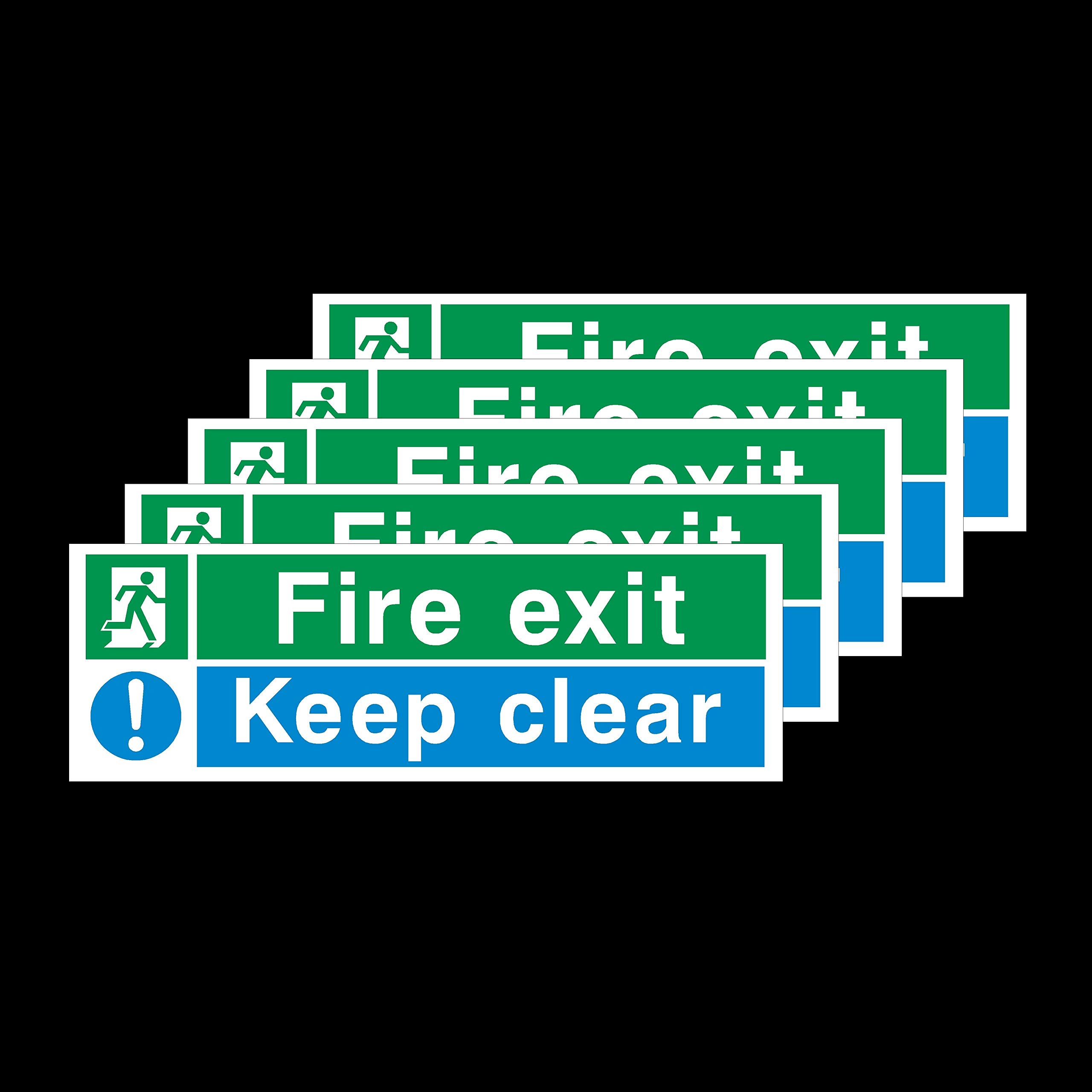 5x Fire Exit Keep Clear Rigid Plastic Sign 300x100mm