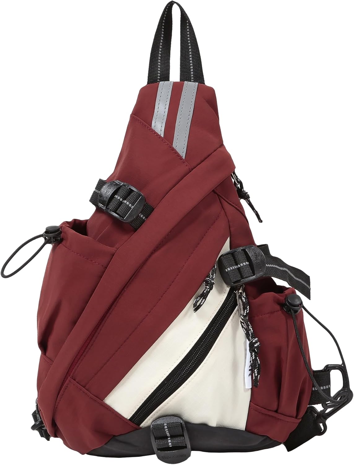 OVER GROUND Reflective Two Tone Casual Convertible Sling Backpack Key Ring Strap, Adjustable Travel Zipper Multi-Pocket Crossbody Bags (Red, Small)