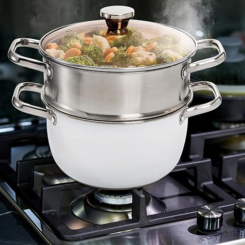 Miniatura 5 de Olla de vapor de 2 niveles con tapa, vaporizador de alimentos de acero inoxidable de 4 cuartos de galón para cocinar, multiusos para verduras,