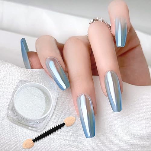 Polvo mágico de uñas cromado, blanco, azul, perla transparente, aurora, brillantina, pigmento de manicura, luz de luna, luz de luna, conchas de
