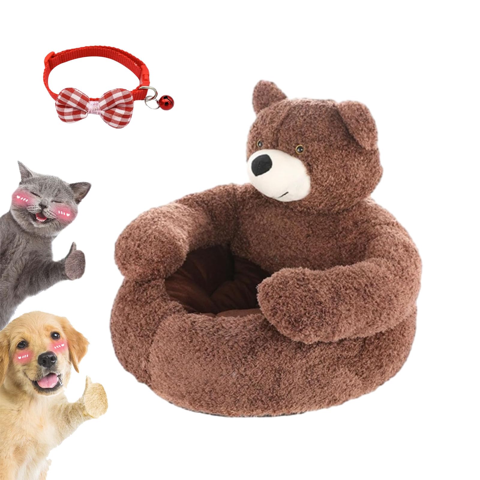 Teddy Bear Dog Bed, Soft Plush Warm Non-slip Cuddle Bear Pet Bed, Bear Shaped Dog Bed, Cute Teddy Bear Dogs Bed with Arms, Washable Cute Pets Sofa, Winter Plush Cushion Pets Supplies (Coffee, S)
