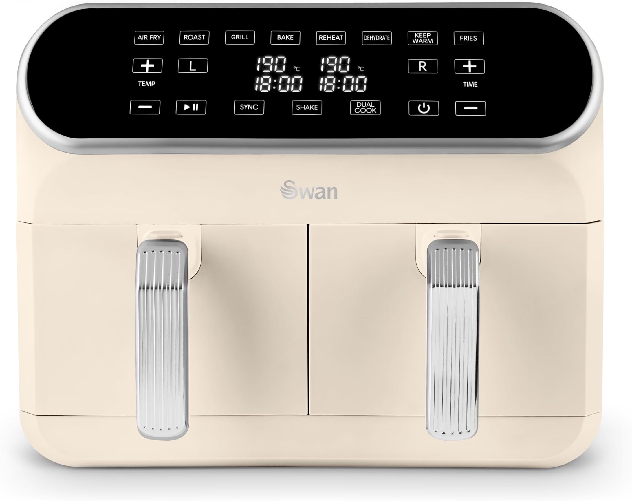 Swan SD10519C Retro Dual Basket Air Fryer with Swan Cyclone Technology, LED Display, 8 Pre-Set Cooking Options, Adjustable Temperature, 8L, 1700W, Cream