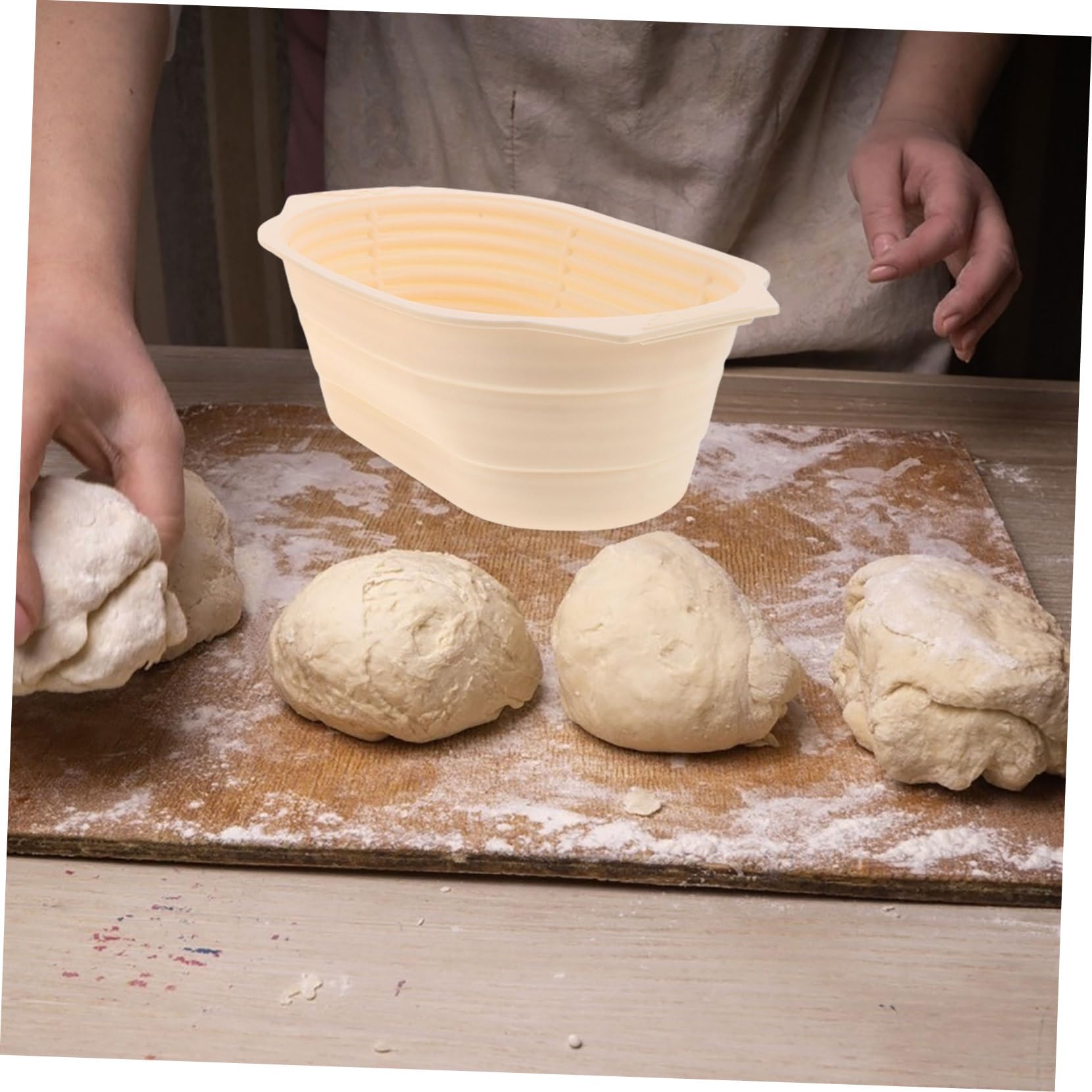 Juego de Cestas para Fermentar Pan Banneton de Silicona, 1 Set | Cuenco Redondo Plegable, Acero Inoxidable y Accesorios Incluidos, Uso Doméstico para Hornear Masa Madre