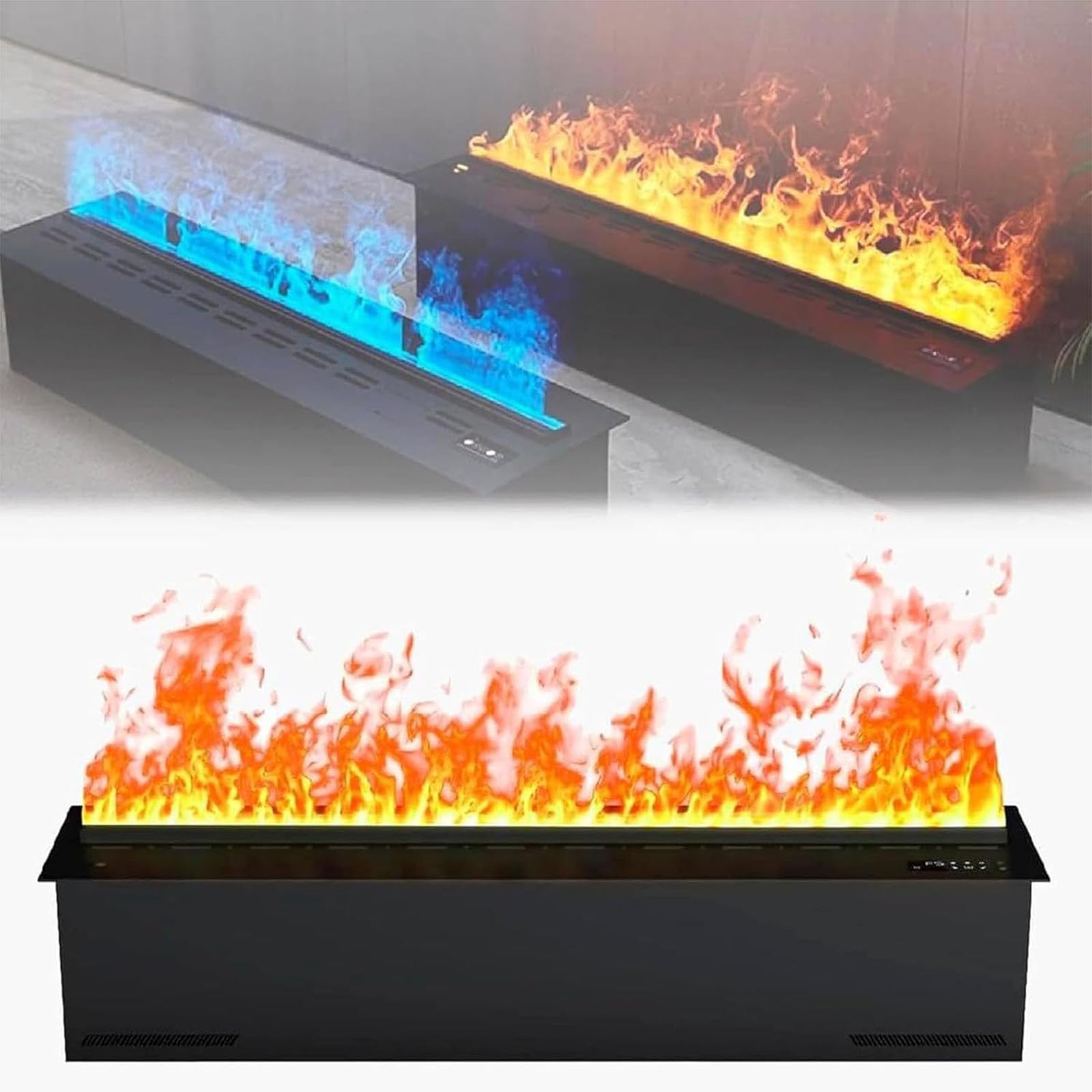 Camino A Vapore Acqueo 3D con Fumo Reale E Vapore di Fiamma Touch Telecomando Colori Multipli Acciaio Inossidabile Spazzolato per Camera da Letto Ufficio Hotel,01,50cm/19.7in