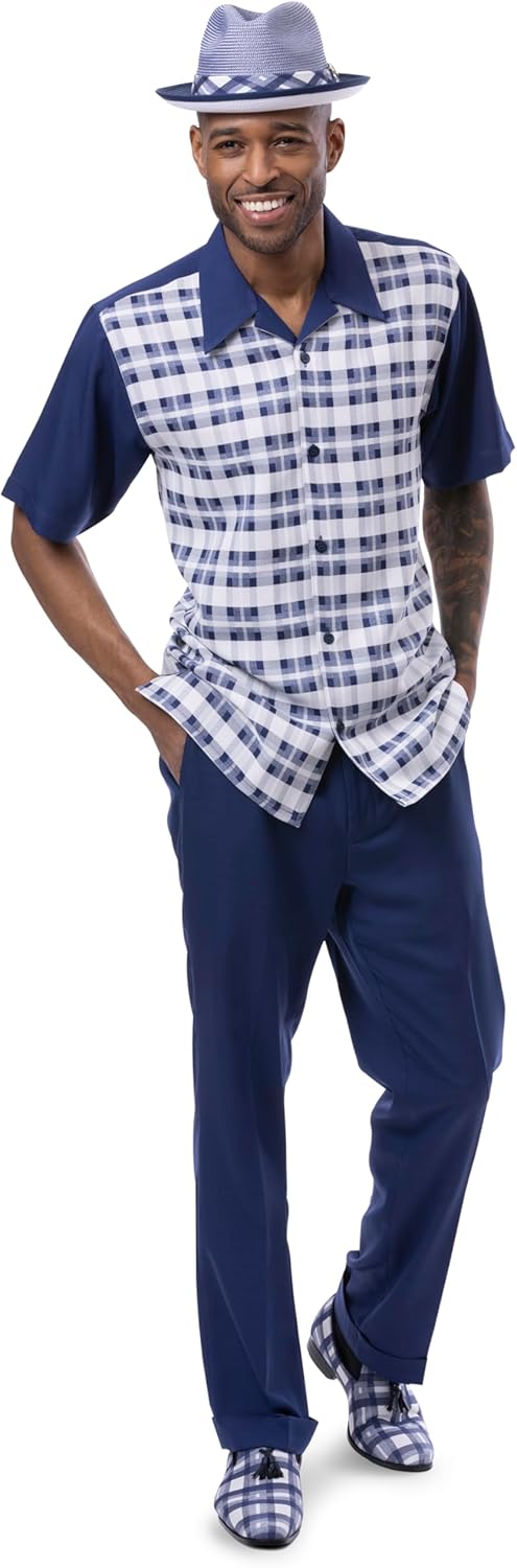 MONTIQUE Walking Suits for Men | Premium Short-Sleeve Shirt & Long Pants | Stylish & Comfortable Casual Outfit | Model 2406