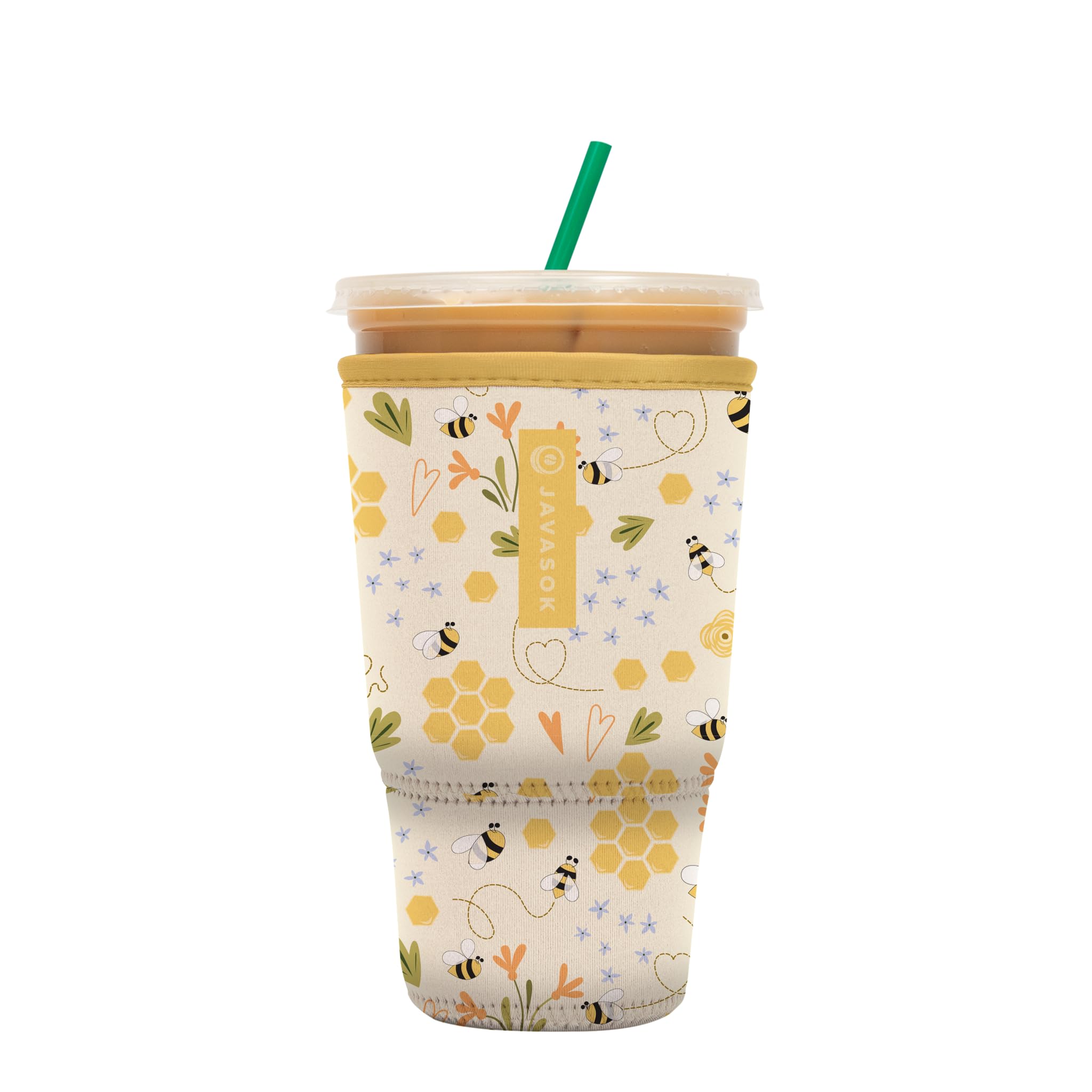 Sok It JavaSok Iced Coffee &amp; Cold Soda Insulated Neoprene Cup Sleeve (Honeycomb Buzz, XLarge: 38-42oz)