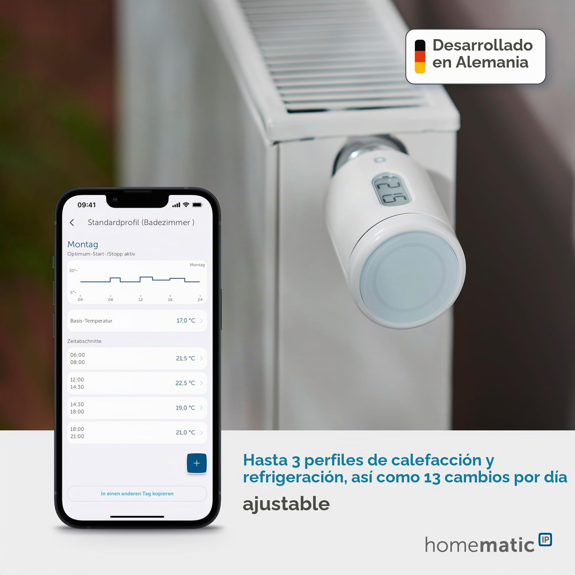 Homematic IP Smart Home 161046A0 - Termostato Digital Puro para radiador, Control por aplicación, Alexa, Google Assistant, fácil instalación, Ahorro de energía | Smart Home, termostato digital, control por aplicación, Alexa, Google Home, fácil instalación