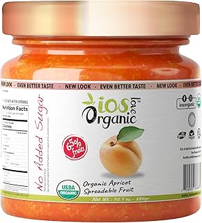 IOS Love Organic Spreadable Fruit - USDA Organic Certified 65% Fruits - Non-GMO, Vegan, Gluten Free, Kosher, NO Added Sugar, Net. Wt. 10.1Oz (Apricot, 10.1 Oz (Pack of 1))