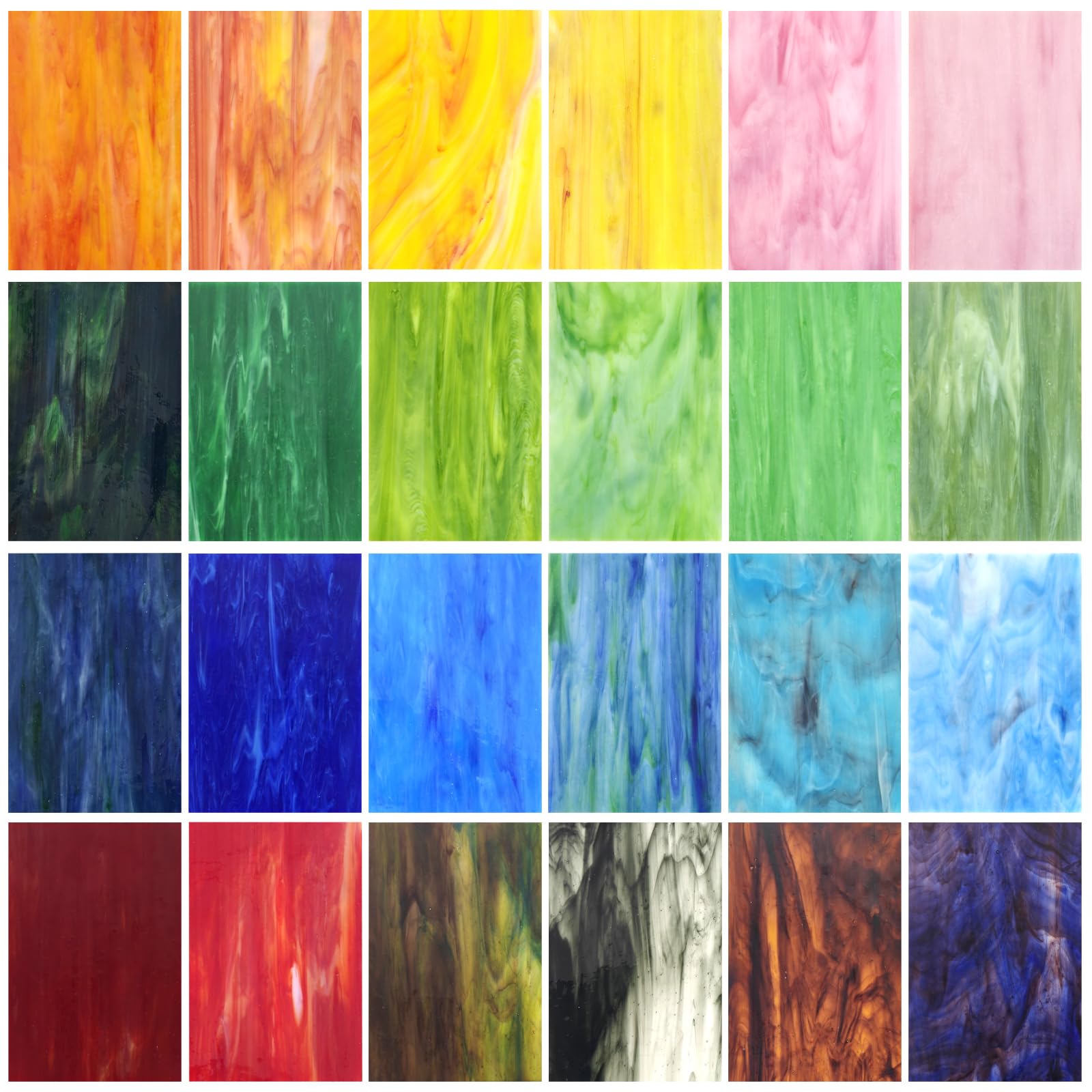 24 Feuilles de Vitrail Coloré 10,2x15,2 cm， Accessoires Multifonctionnels pour Projets de Vitrail,Mosaïque de Verre Créations Artistiques, Vitraux de Cathédrale Diversifiés pour Décoration DIY Maison