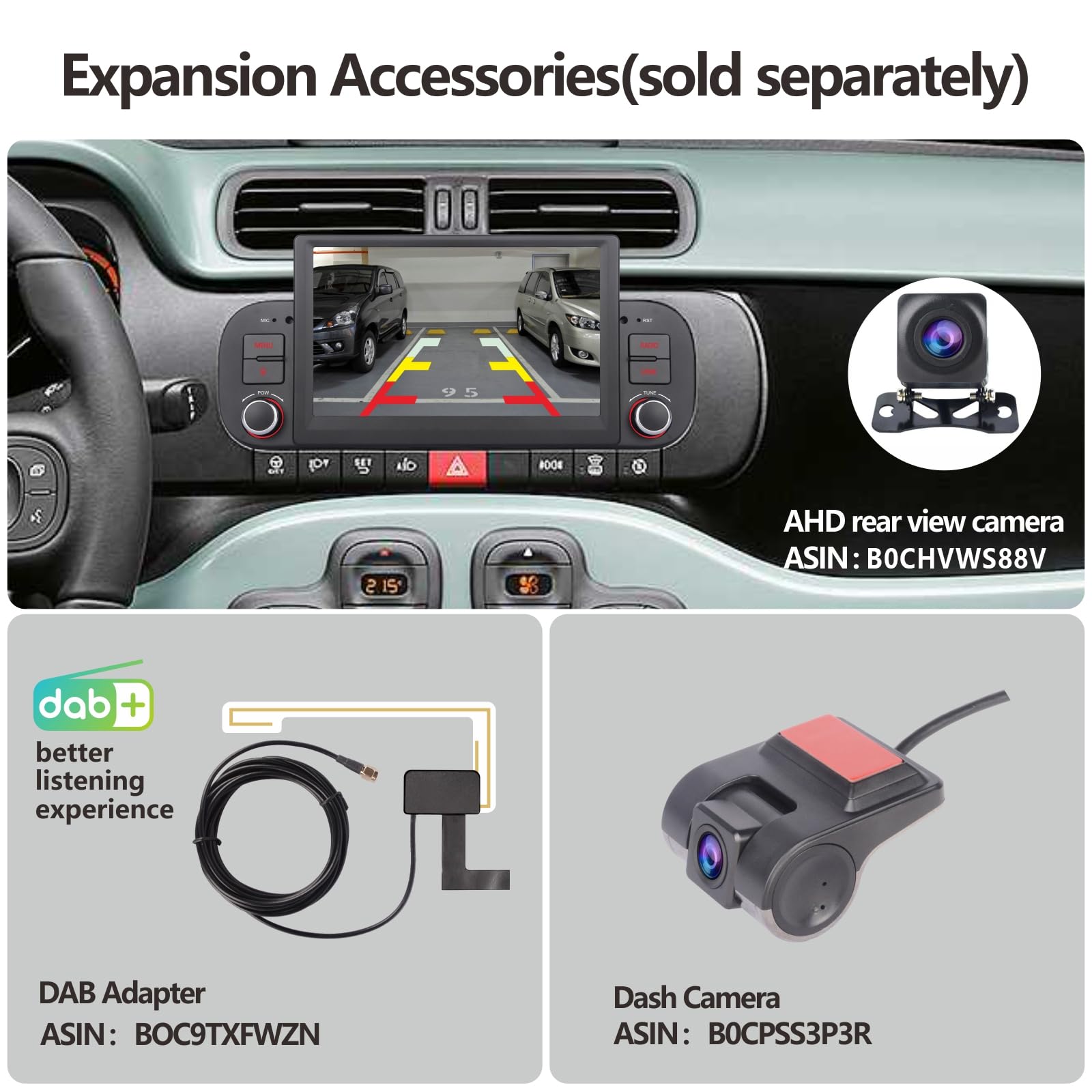 YZKONG Auto Radio per FIAT Panda 2013-2020 Wireless Radio Apple CarPlay Android Auto Bluetooth 7 Pollici Touchscreen Auto Radio con AM FM RDS Mirror Link