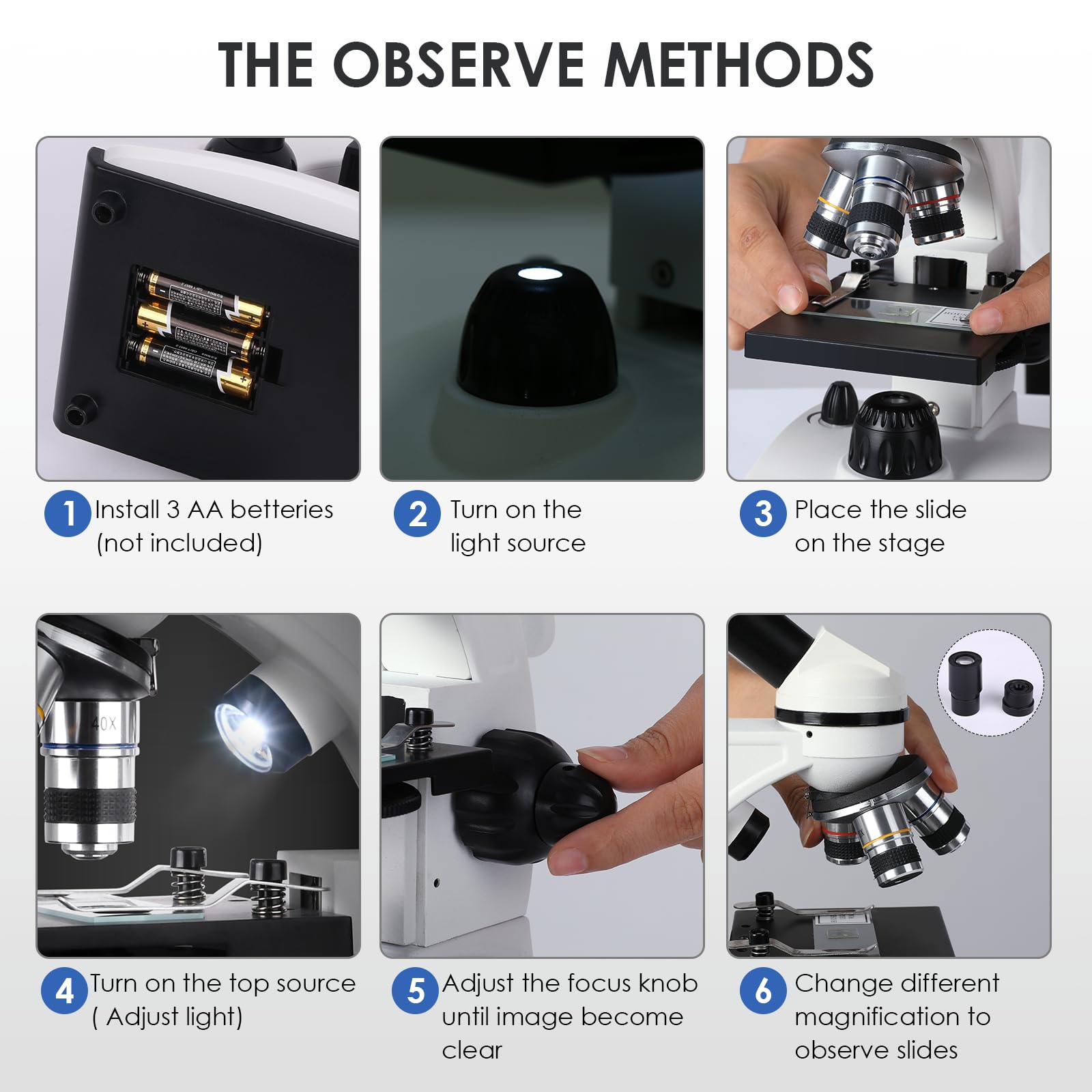 Microscopio Profesional para Adultos con Adaptador de Teléfono, Juego de Portaobjetos de Microscopio para Laboratorio Escolar, Hogar, Investigación Científica Biológica