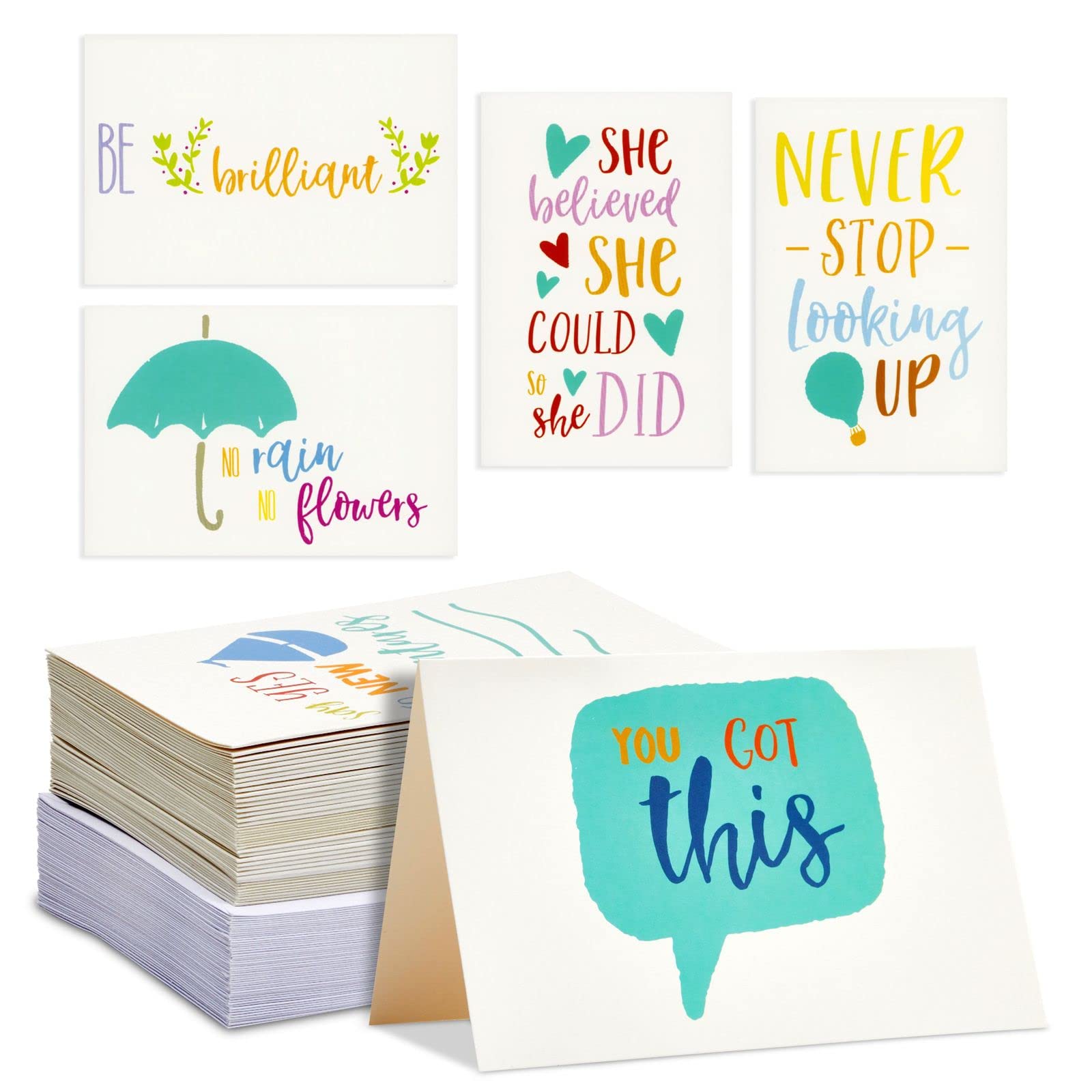 BEST PAPER GREETINGS48 Pack Motivational Cards Featuring Positive Quotes and Envelopes, 6 Designs for All Ages, 10.2 x 15.2 cm