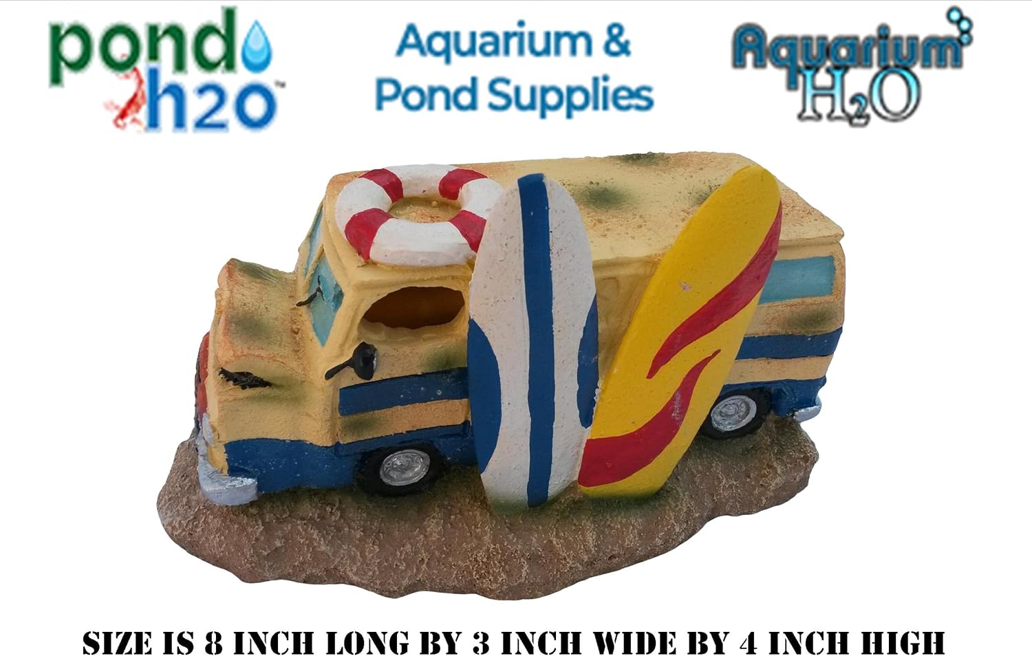 Surfer Camper Van Aquarium Ornament 8 Inches Long, Colorful Old Surfers Camper Van Fish Tank Decoration, Sunken Bus Ornament Aquatic Hide Hut Cave Aquarium Decor for Fish Tank Aquariums