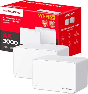 Mercusys Halo H3000X(2-Pack) – Router Sistema WiFi 6 Mesh, AX3000, Doble Banda, Cobertura hasta 420 m², 3X Puerto Gigabit por Unidad, Administración de la Red, Fácil Configuración con App, WPA3