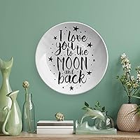 Vista 5 de XISUNYA Plato decorativo de porcelana redonda de 6 pulgadas, con texto en inglés "I Love You to The Moon and Back", diseño romántico con texto