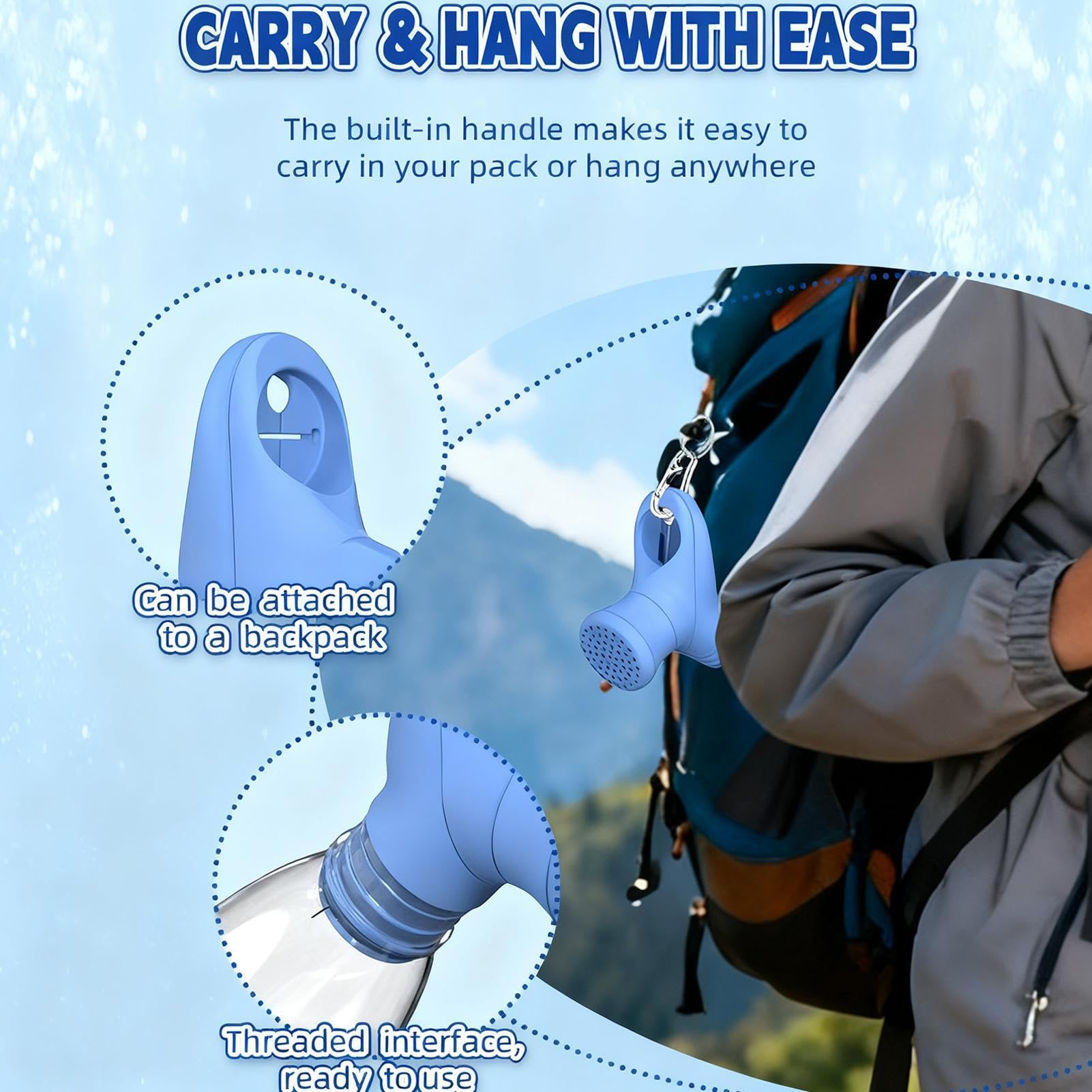 Bottiglie d'acqua per docce – doccetta portatile da campeggio, pompa di risciacquo per esterni, ugello doccia da viaggio, dispositivo di lavaggio, soffione doccia portatile per pesca, campeggio