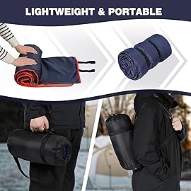 REDCAMP Large Waterproof Stadium Blanket with Hood for Cold Weather, Soft Warm Fleece Camping Blanket Windproof for Outdoor Sports, Dark Blue/Grey