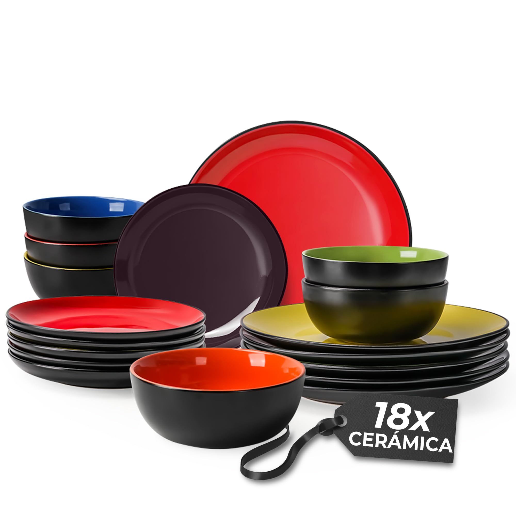 MIAMIO - 6 x 500ml Juego De Cuencos/Tazones Exterior Negro Interior De Color - Le Papillon Colección (Multicolor) — view 43