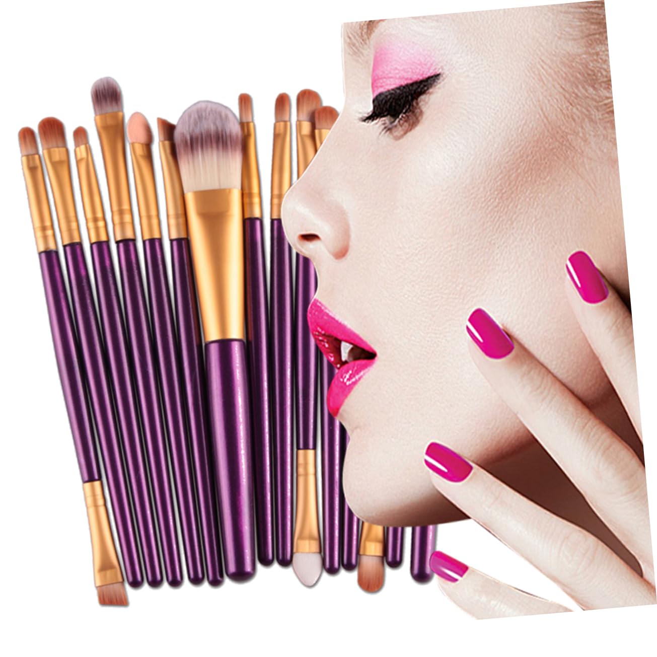 FRCOLOR Set Di 3 Pennelli Per Il Trucco Setole in Nylon Pennello Per Fard Per Donna Manico in Plastica Dorata Pennelli Per Cosmetici Per Uso Quotidiano 15 Pezzi*3