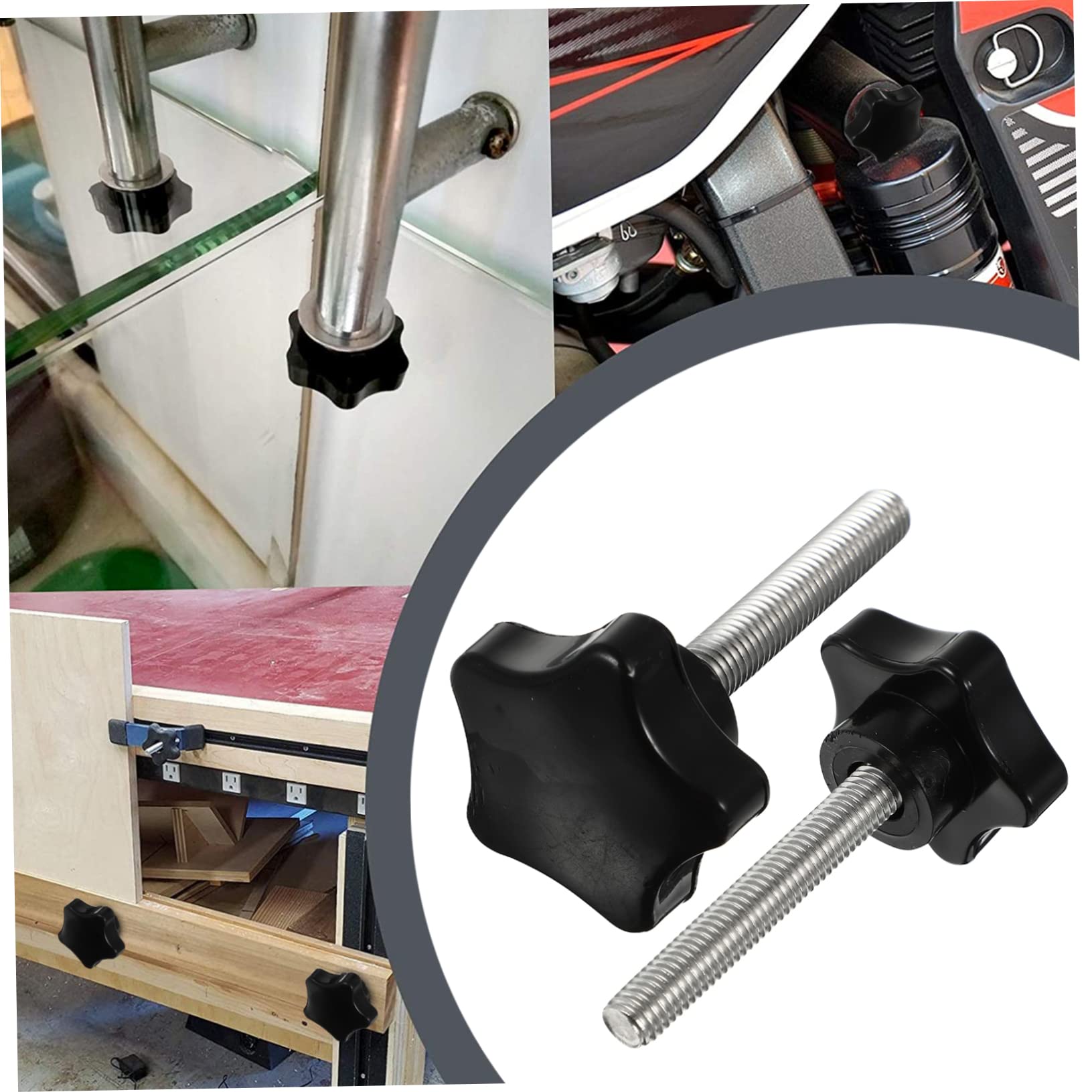 Ciieeo 2pcs Clamping Screw Knobs M8 x 50mm Star Knobs Thread Stainless Steel Abs Allen Screws for Woodworking