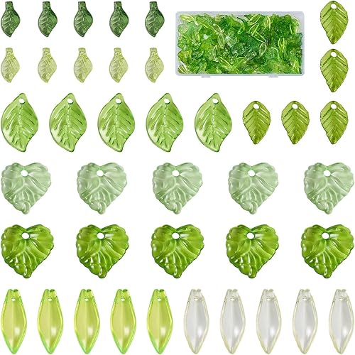 Pandahall - 320 cuentas de hojas acrílicas verdes, colgantes de hojas de árbol de arce transparentes, lindas cuentas de hojas verdes para hacer