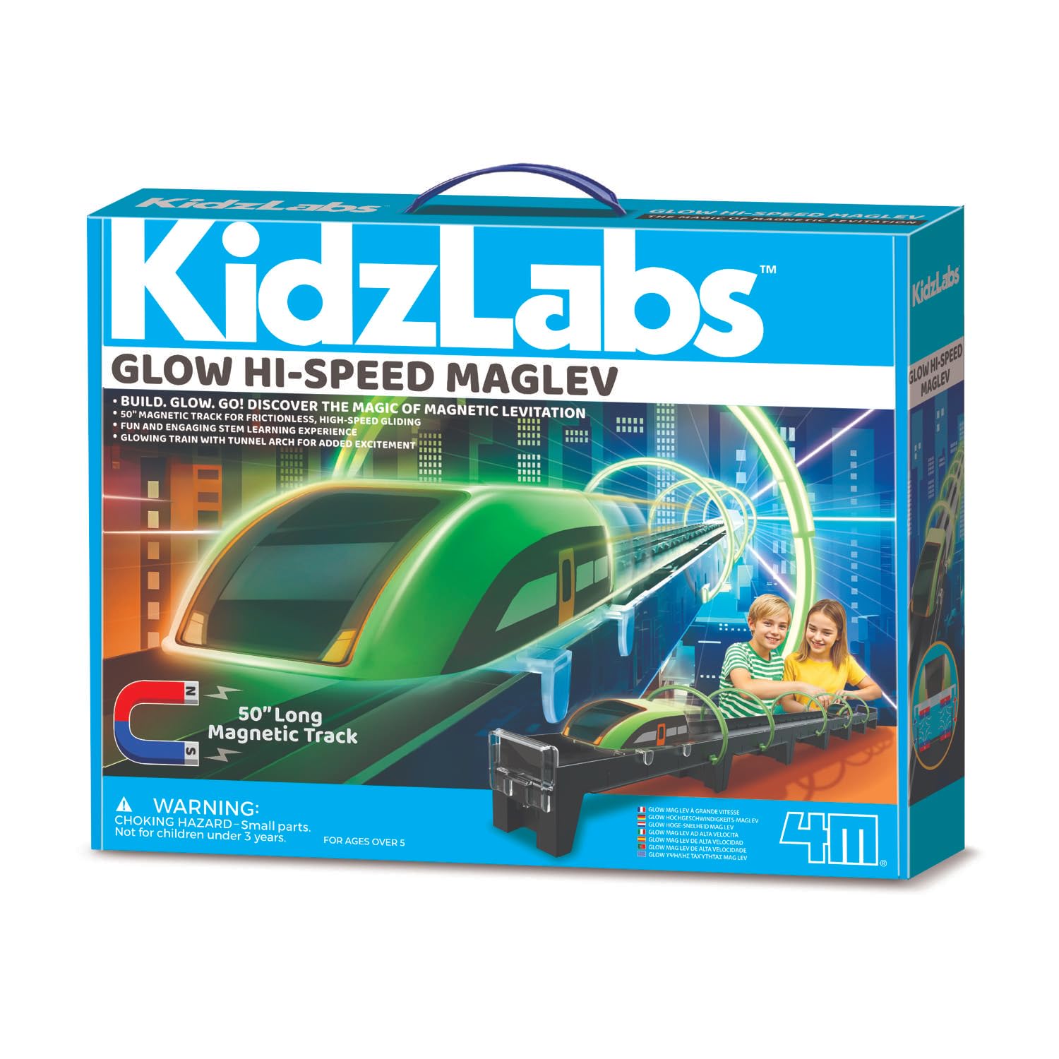 4M KidzLabs Magnetschwebezug mit magnetischer Schiene, 127 cm, Physik-SSTEM-Experiment, Hochgeschwindigkeitszug mit Lichtern, Wissenschaftsset für Kinder ab 5 Jahren