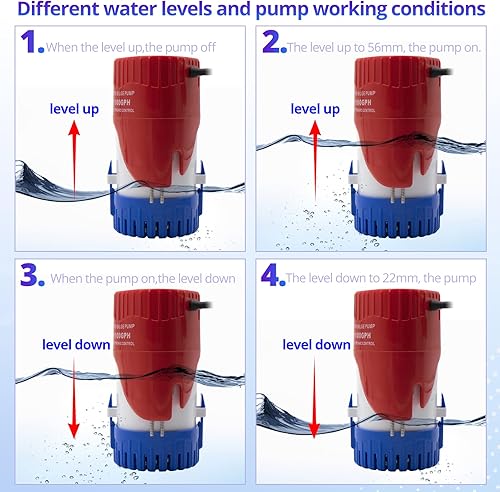 Miniatura 22 de Bomba de sentina automática para barco con interruptor de flotador, 12 V, 1100 GPH de bajo ruido, bombas de sentina automáticas de alta eficiencia