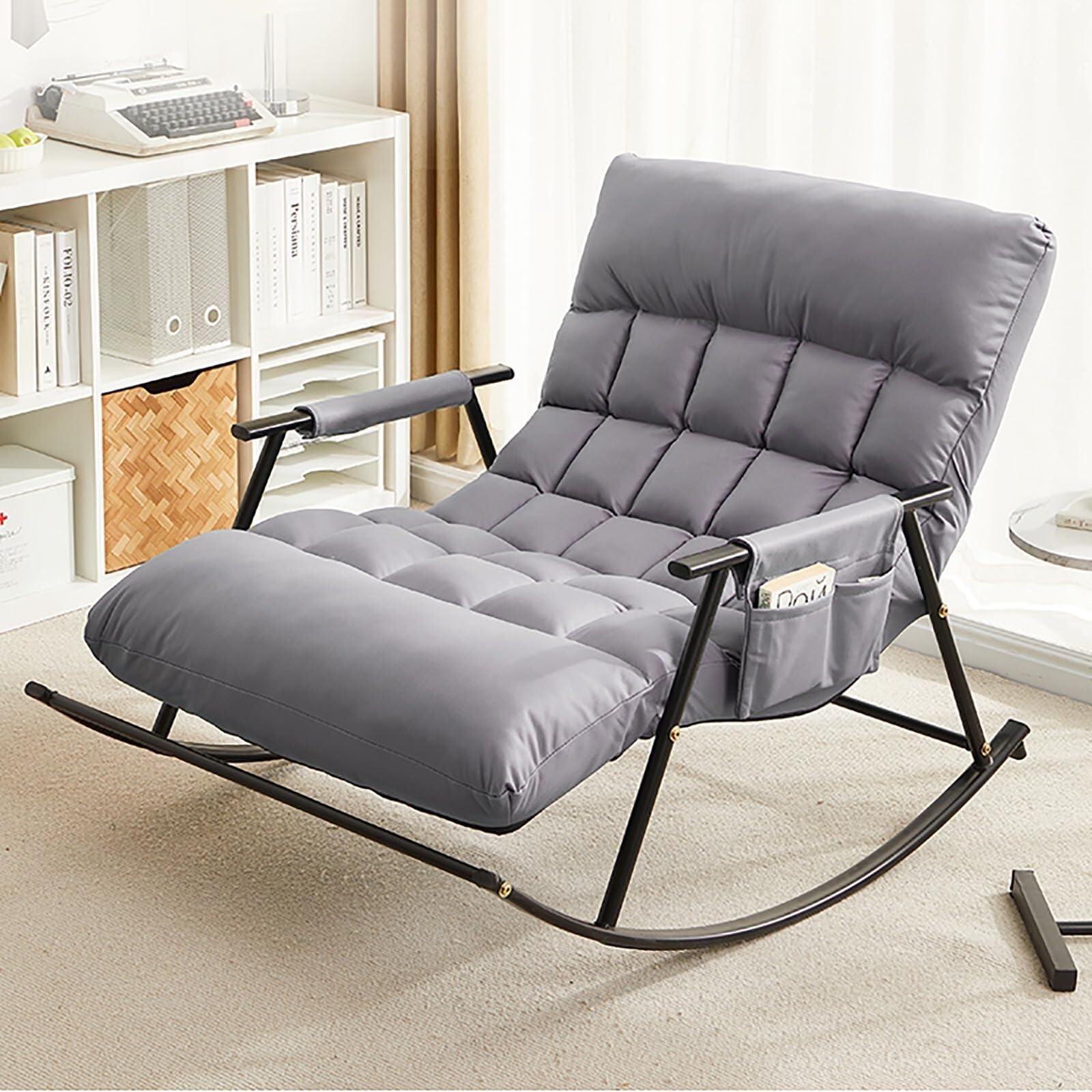 YXCUIDPModern Rocking Chair Recliner Armchair Chair with Thick Padded Seat and Footstool, Reading Chair, Leisure Chair for Balcony Living Room Bedroom(C)