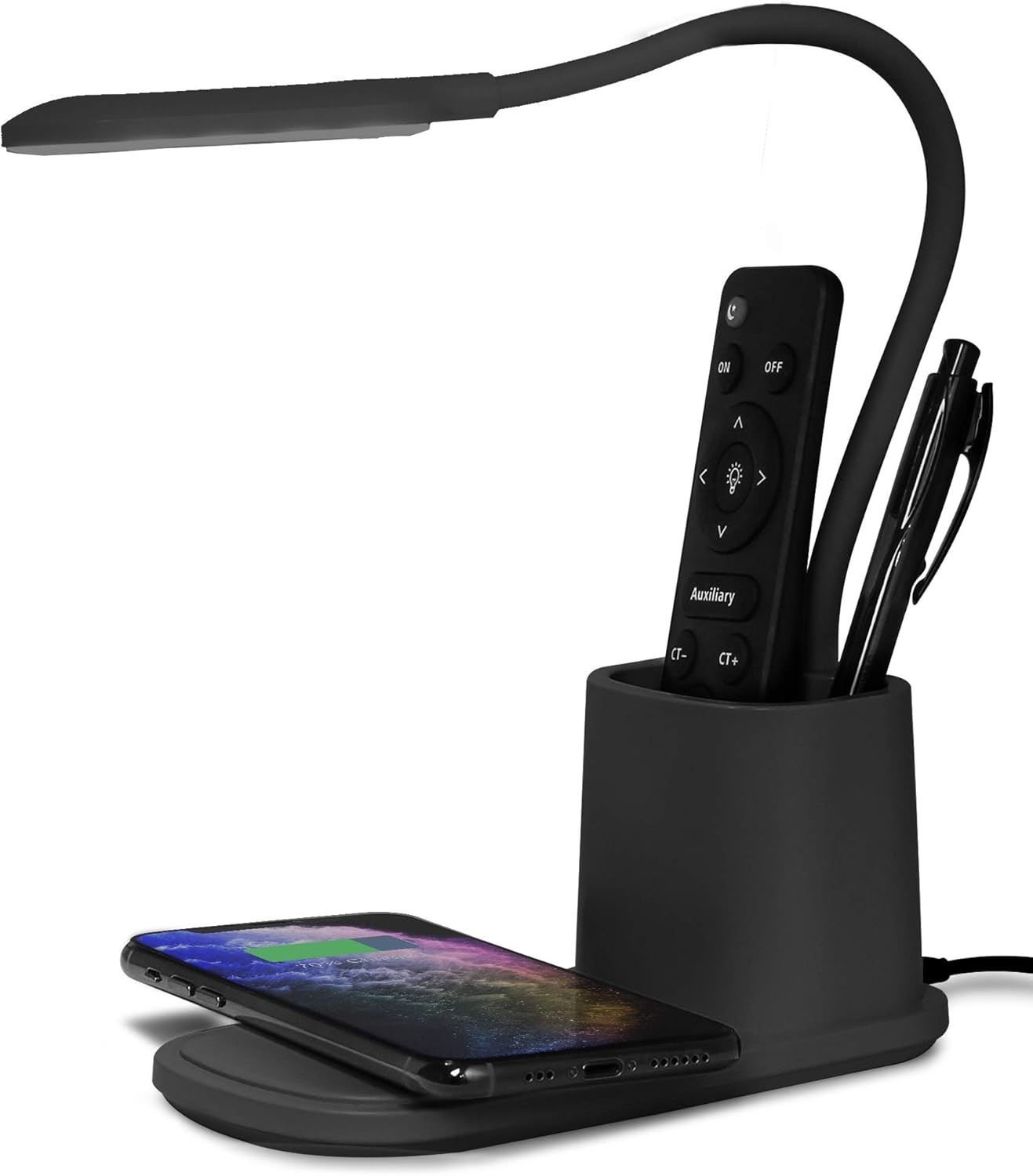 Black Adjustable LED Desk Lamp with Wireless Charger and Organizer