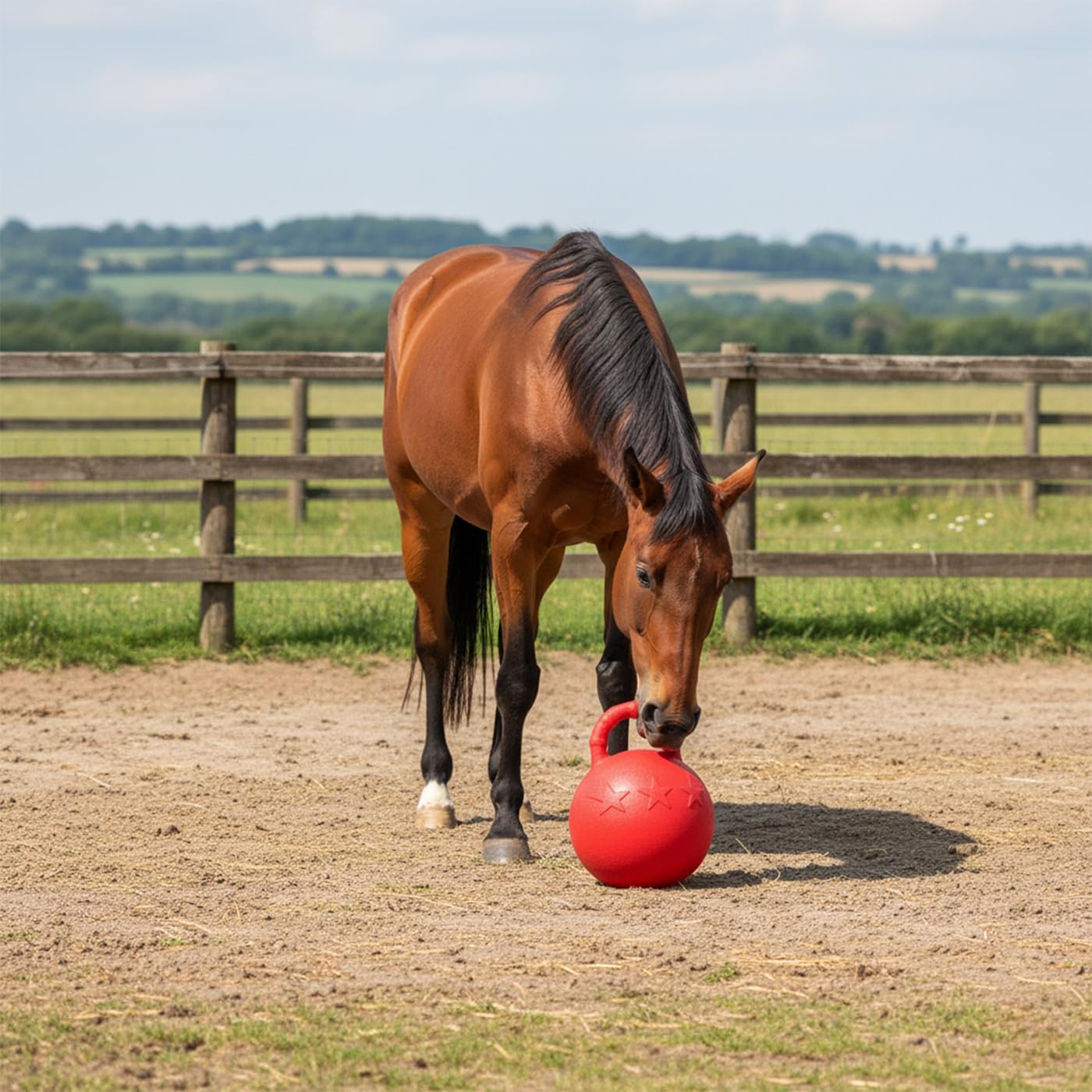 VOSS.farming Spielball mit Griff für Pferde 25cm rot Eva Kunststoff Beschäftigungsspielzeug