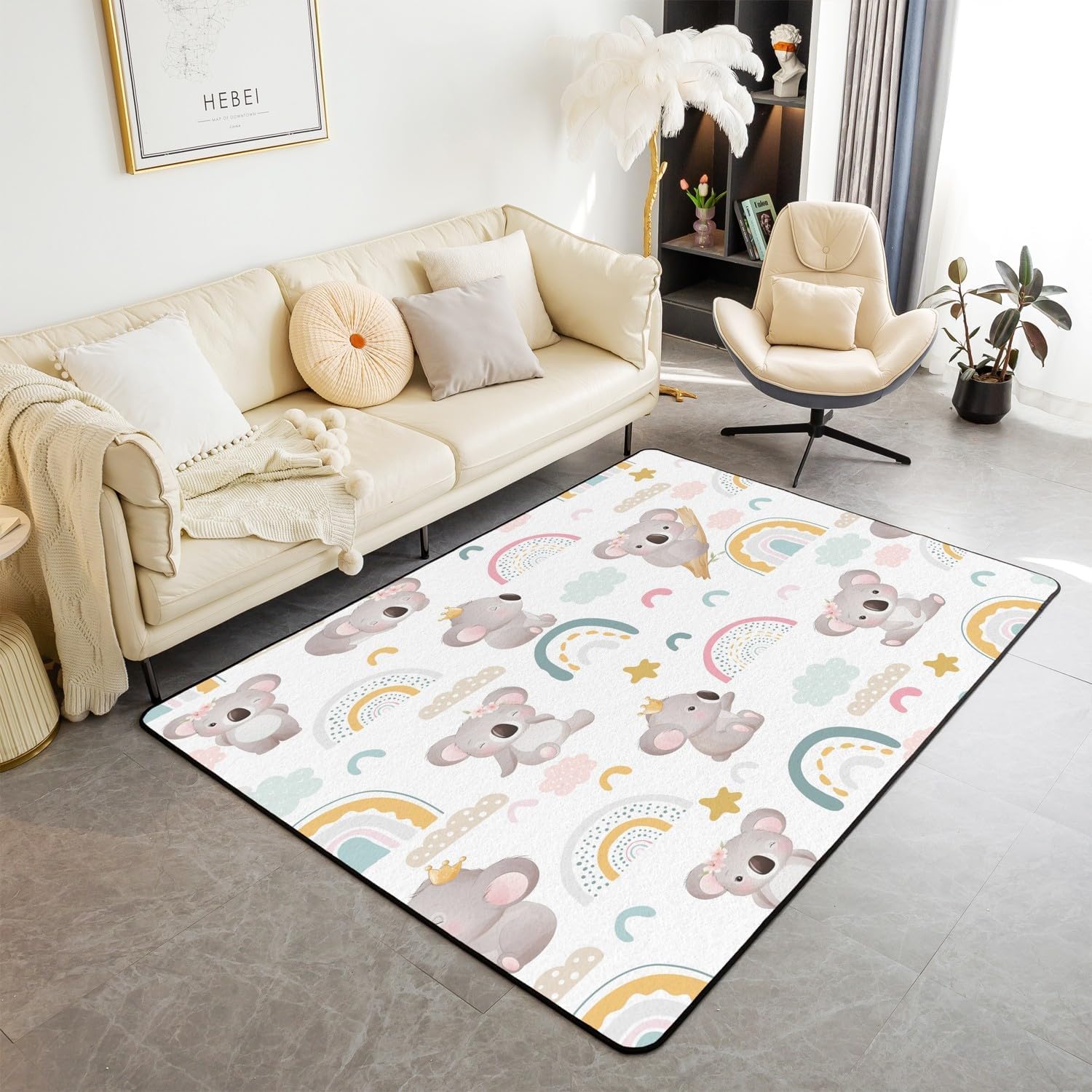 Tapis antidérapant Koala lavable et facile à nettoyer en flanelle ultra douce pour chambre enfant