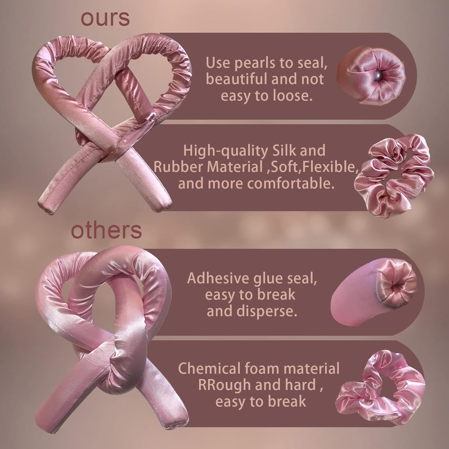 Ideanectics Heatless Curling Rod Headband for Long Hair,Upgraded Segmented Design for More Comfortable Sleep Overnight, Bright Pink for women. : Beauty & Personal Care