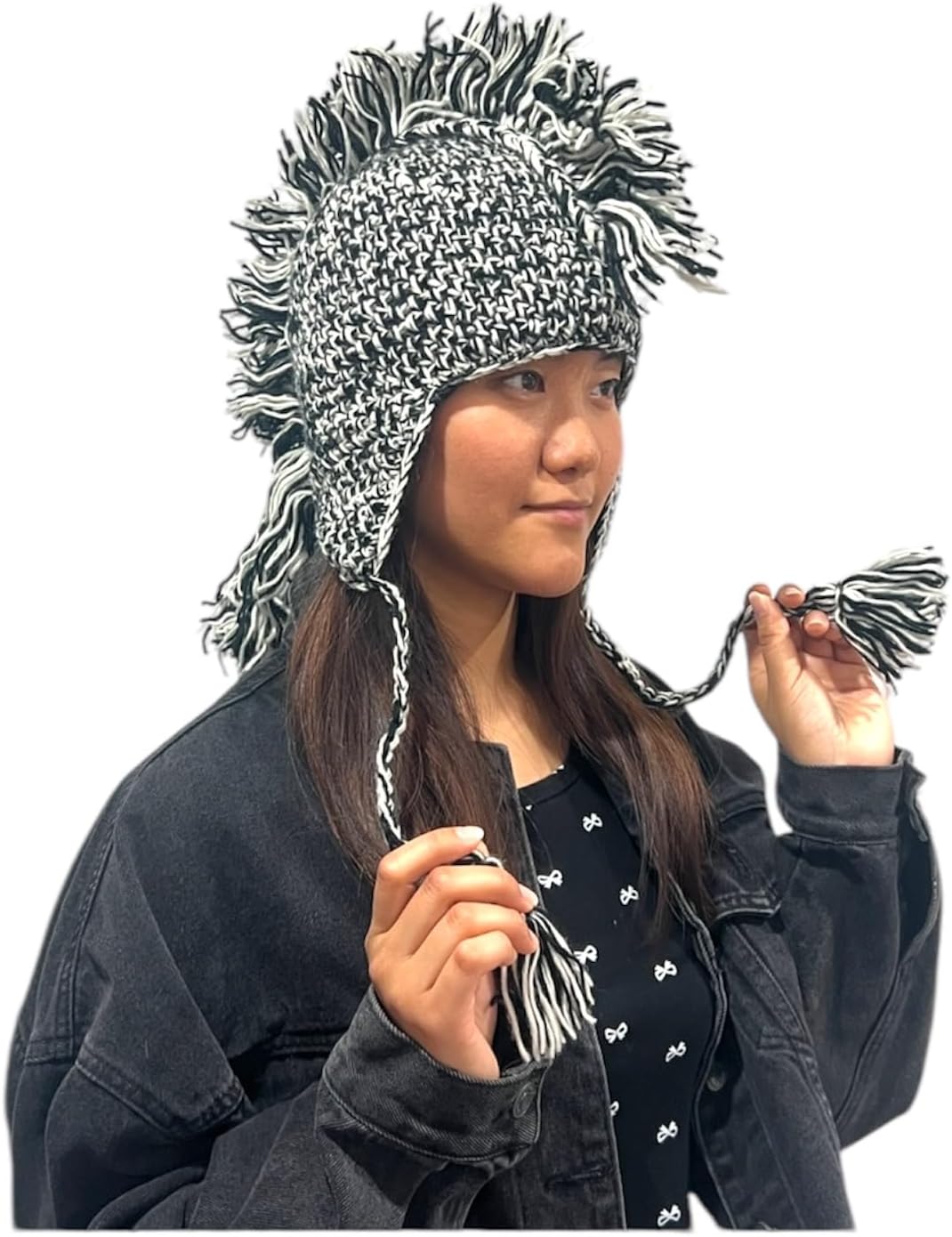 Handmade Gray Mohawk Hat - One Size | 100% Wool - Handmade in Nepal | Unisex - Boho Hippie Animal Hat - Grey Gray Mohawk Winter Hat Knitted - Image 2