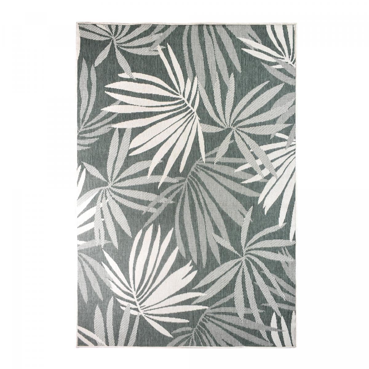 Tapis Exterieur, 200 X 290 Cm, Vert, Écru, Motif Nature Floral, Tissage Kilim Réversible, Fabriqué en Belgique, Idéal Grand Salon Terrasse Jardin, 12059