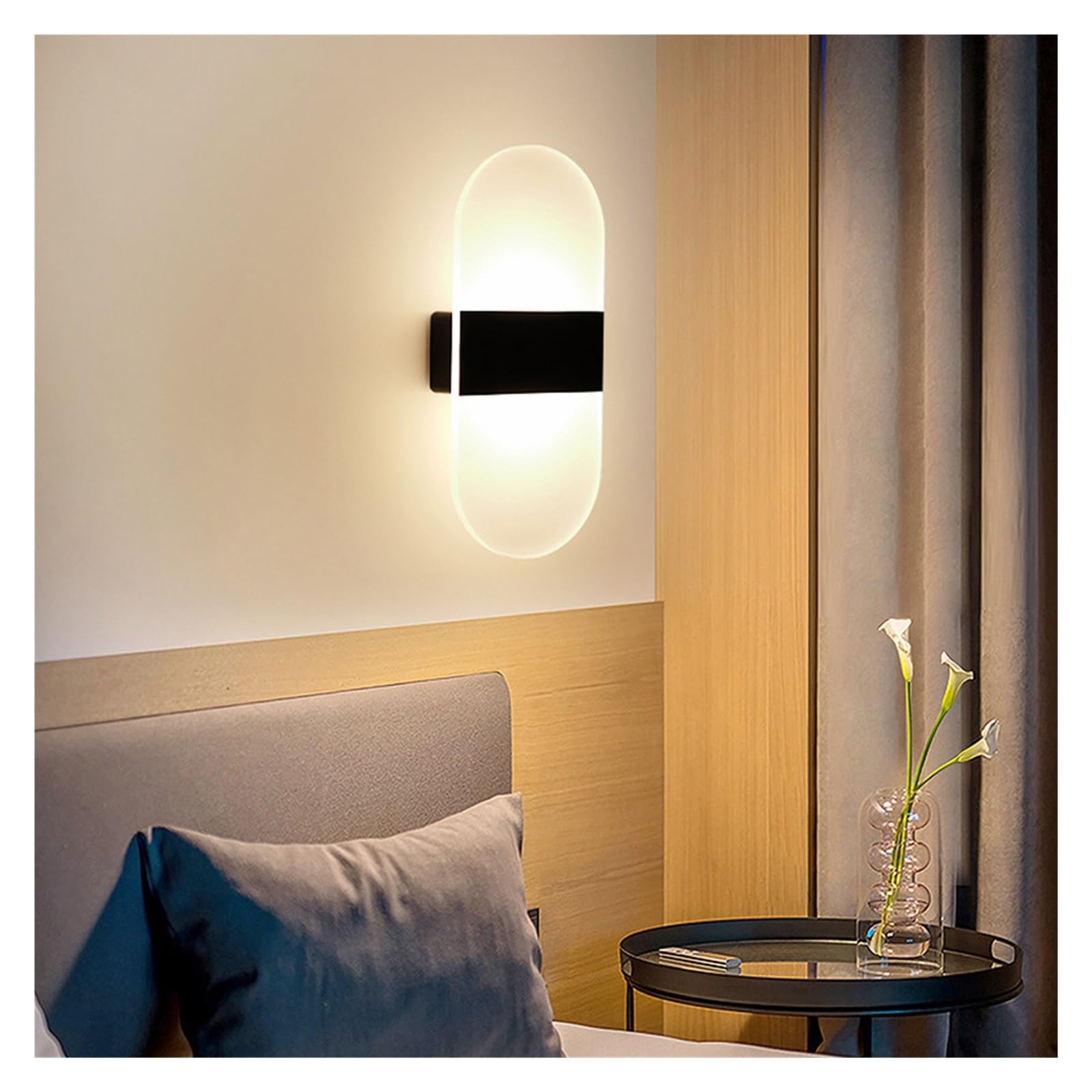 PIR Motion Czujnik Lampa ścienna USB Akumulator Dekoracja wnętrz dla domu Oświetlenie Lampa nocna do sypialni Kinkiet na schody (Kolor : Round Black )