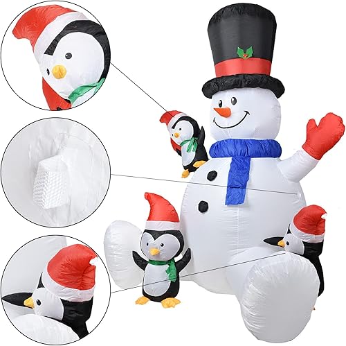 Miniatura 5 de 7Ft Lighted Christmas Inflatable Snowman with Three Cute Penguins Build-in LED Lights, Holiday Blow up Outdoor Yard Decoration