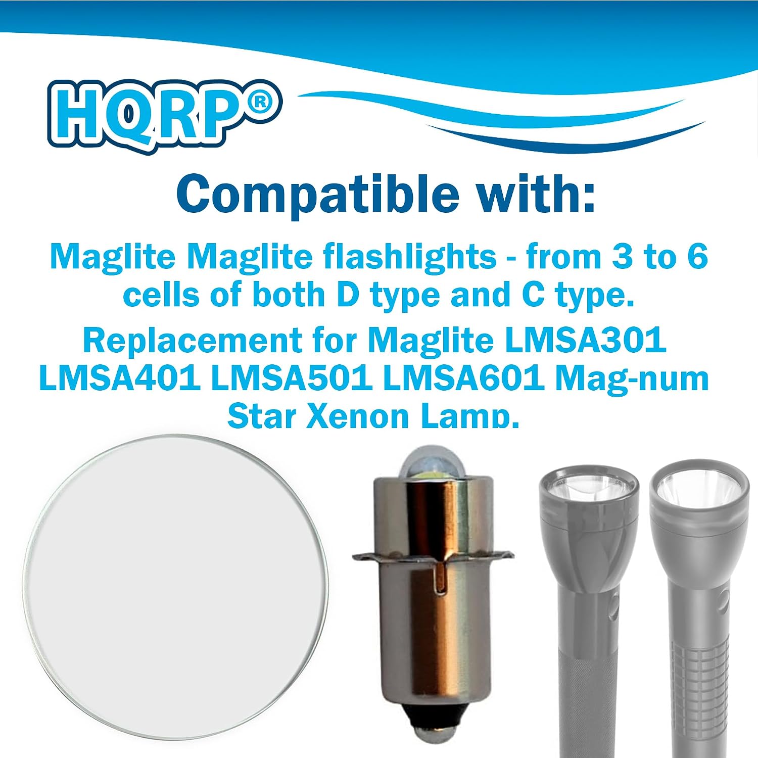 HQRP High Power 3w LED Bulb Replacement for Maglite LMSA301 LMSA401 LMSA501 LMSA601 Mag-num Star Xenon Lamp fits 3 4 5 6-C Cell/D-Cell Mag-Lite Flashlights