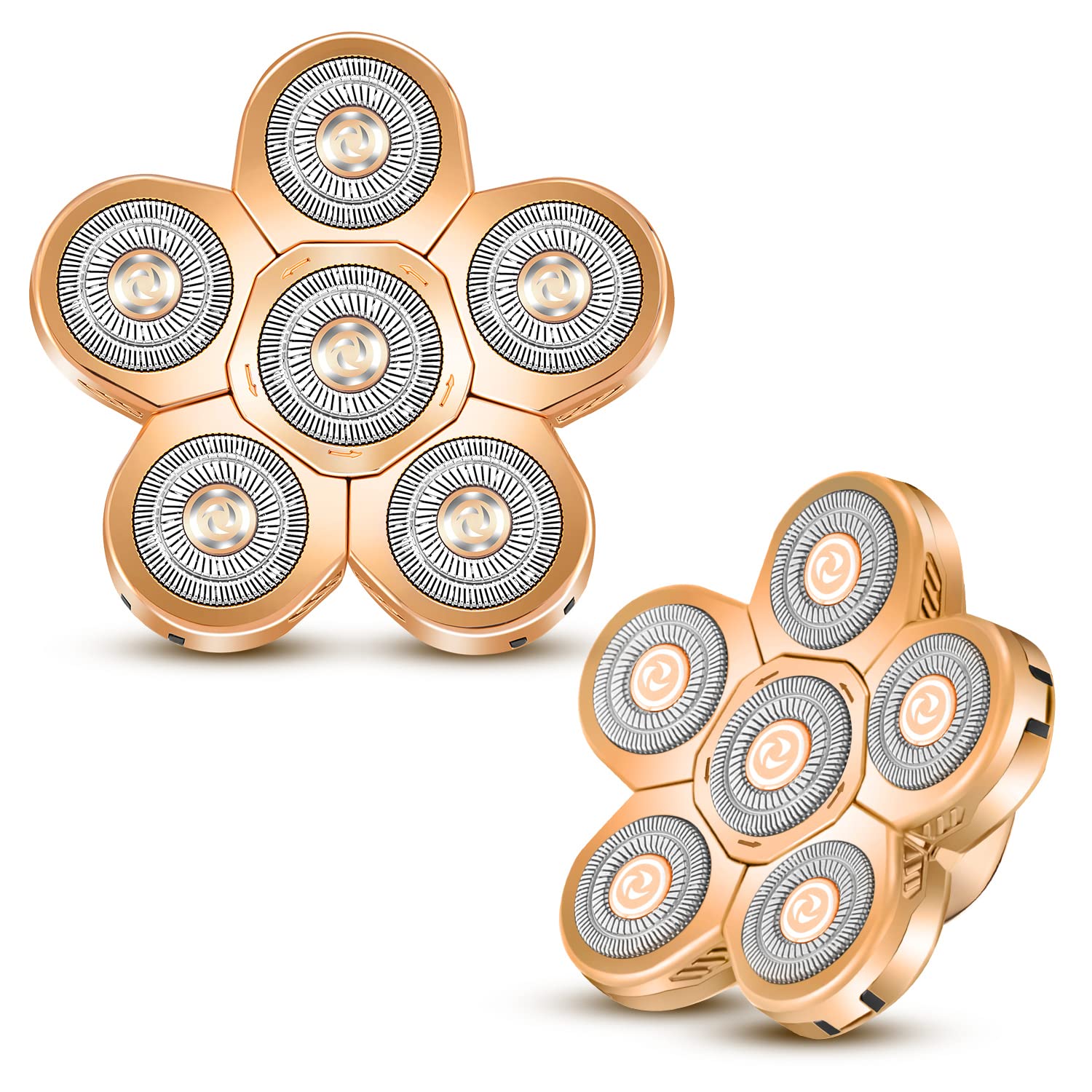 6 Heads Shaver Replacement Head for Electric Head Shaver 6 Blades 6D Replacement Bald Head Shaver Head Blade 6 Heads Electric Razor Shaver Head(Metallic Color Gold)