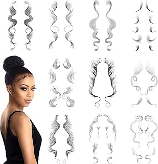 10Pcs Baby Hair Tattoo Stickers 10 Styles Temporary Bangs Tattoos Edges DIY Hairstyling Hair Tattooing Template Curly Hair Stickers Waterproof Lasting Makeup Tool for Women