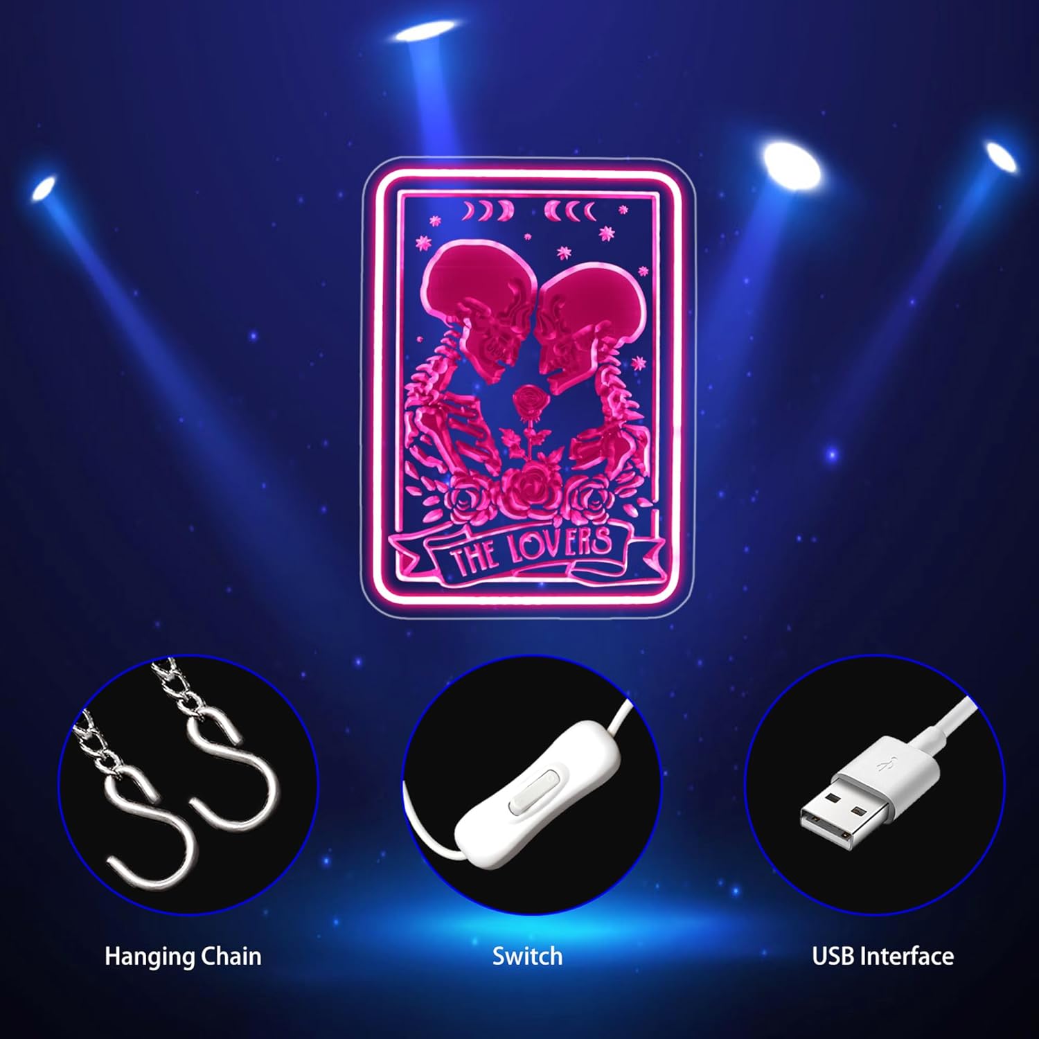 Neon Sign, Skull Lover Neon Signs for Wall Decor - Pink LED Light for Man Cave, Bedroom, Gaming Room - USB Powered Light Up Sign Halloween Christmas Party Decoration - Image 4