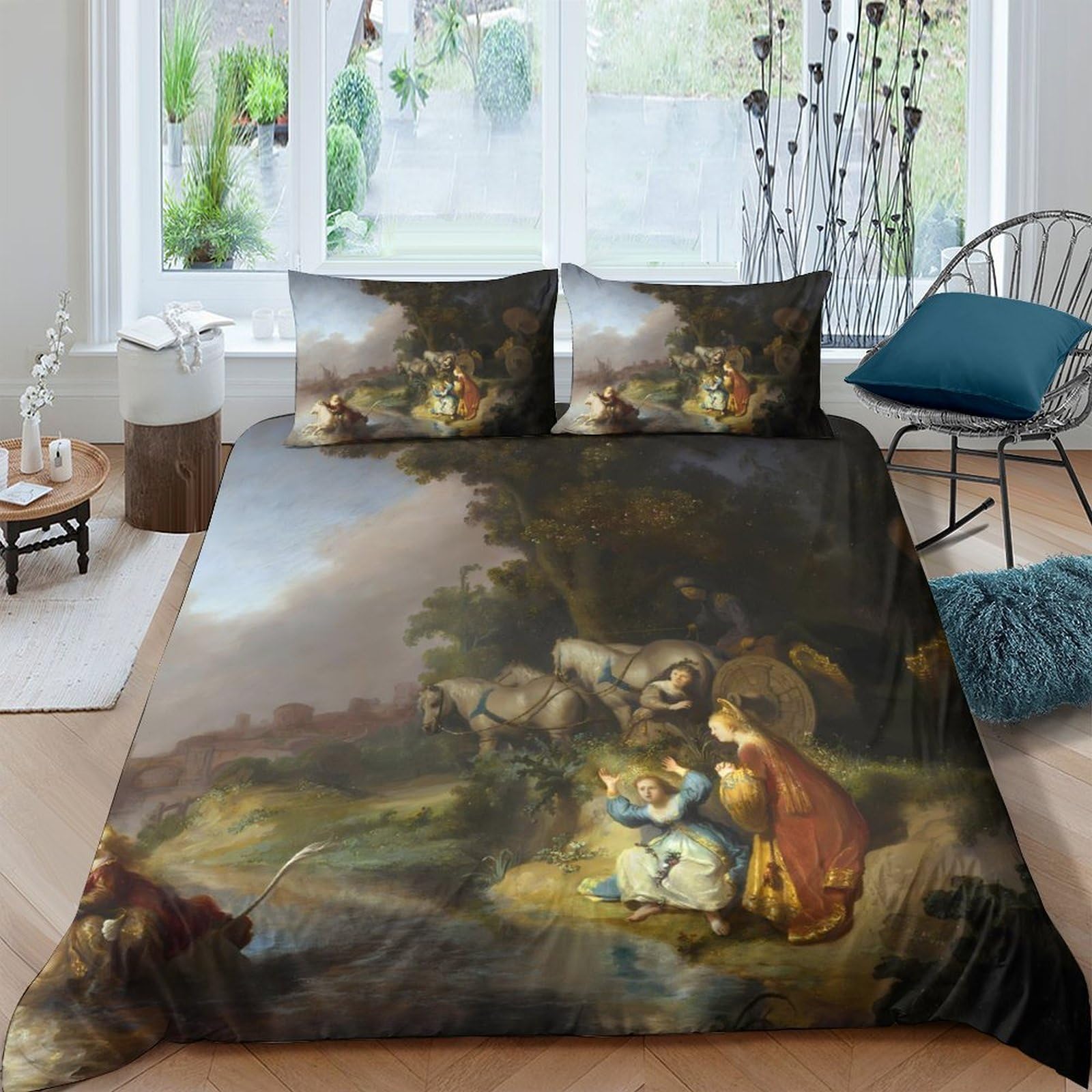 GPLZQXKJNH 3D Printed Classic Oil Painting Duvet Cover Microfiber Soft Breathable Artistic Bedding Set with 2 Pillowcases for Bedroom Decor, Single（135x200cm）