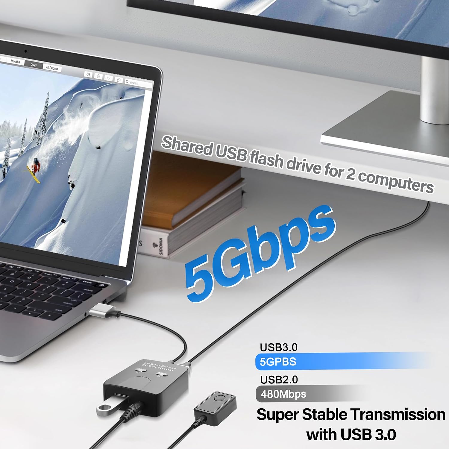 USB 3.0 Bi-Directional Switch Switcher USB A Sharer with Control Switch,1 in 2 Out/2 in 1 Out USB3.0 Bidirectional Sharer for Laptop,Printer,Scanner,Keyboard,Mice,USB Flash Drive