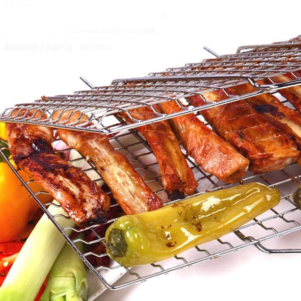 COSKIRA Portable BBQ Grill Net Basket Roast Grilling Tray With Wooden Handle - Foldable Stainless Steel Barbecue Grill Chromium Plated - Image 8 thumbnail