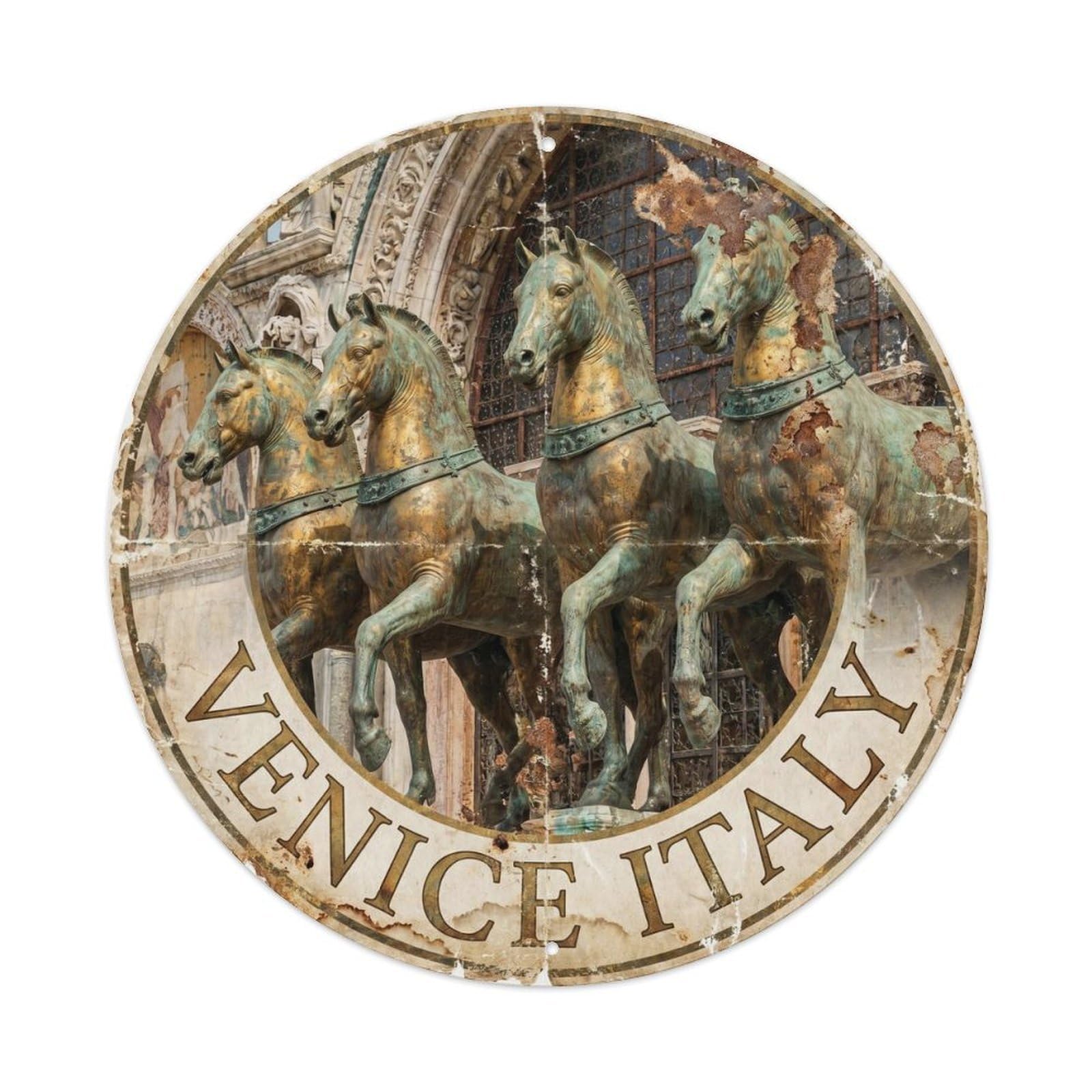 Classic Basilica Venice Dome Italian Travel Heritage Discovery Metal Tin Sign Plaque Wall Decor for Cafe, Man Cave, Club Bar, Office, Home Garden Round Metal Poster 8x8Inch