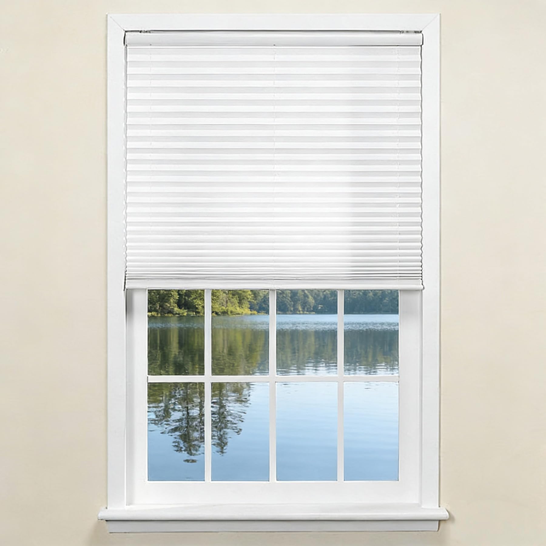 Store plissé 25x225 cm blanc occultation partielle pour fenêtre de cuisine
