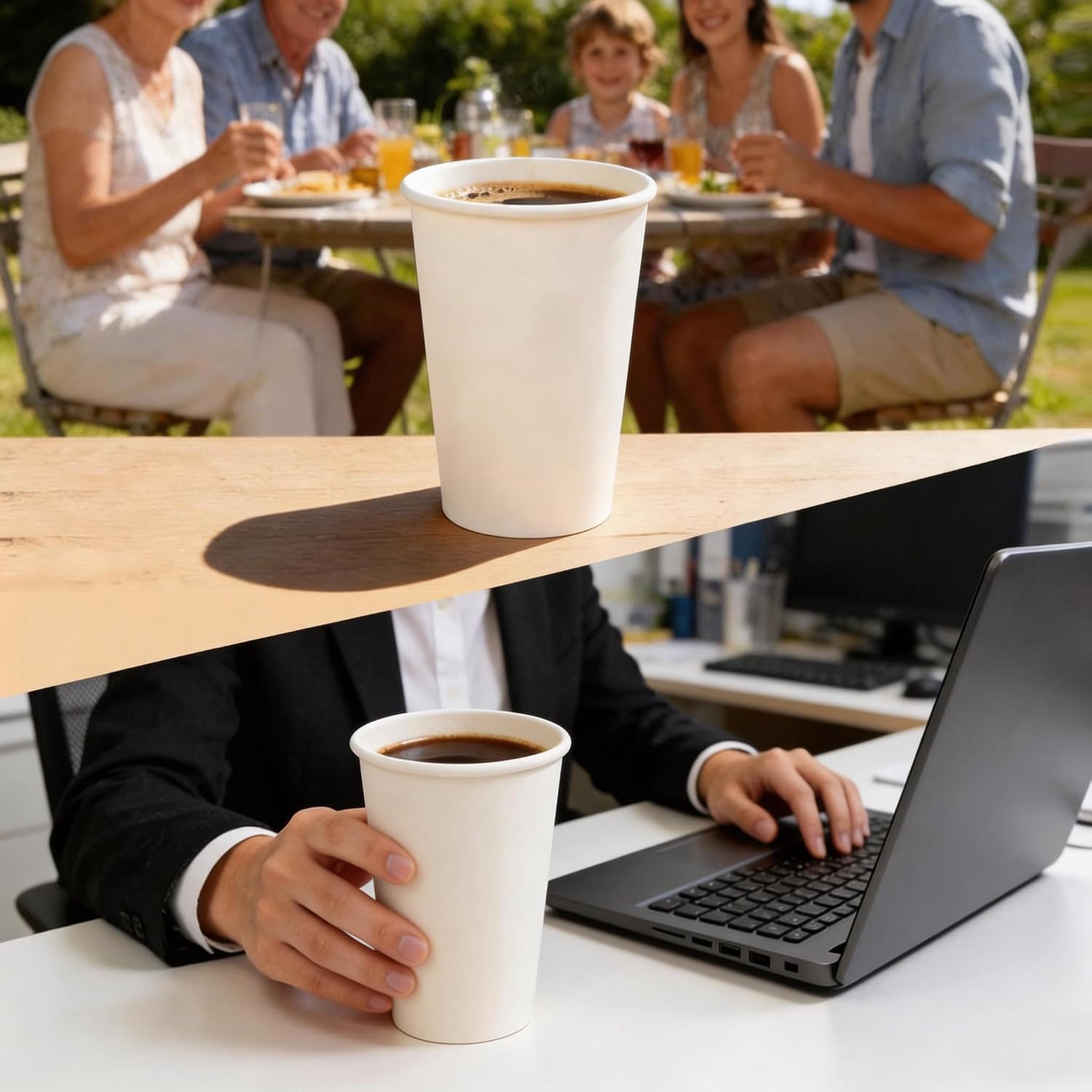 MOUMOULIFE Disposable Paper Coffee Cups 16 oz 100 Count, Leak-Proof White Hot/Cold Cups for Coffee Tea Water, Ideal for Home Office Daily Use & Small Gatherings image 5