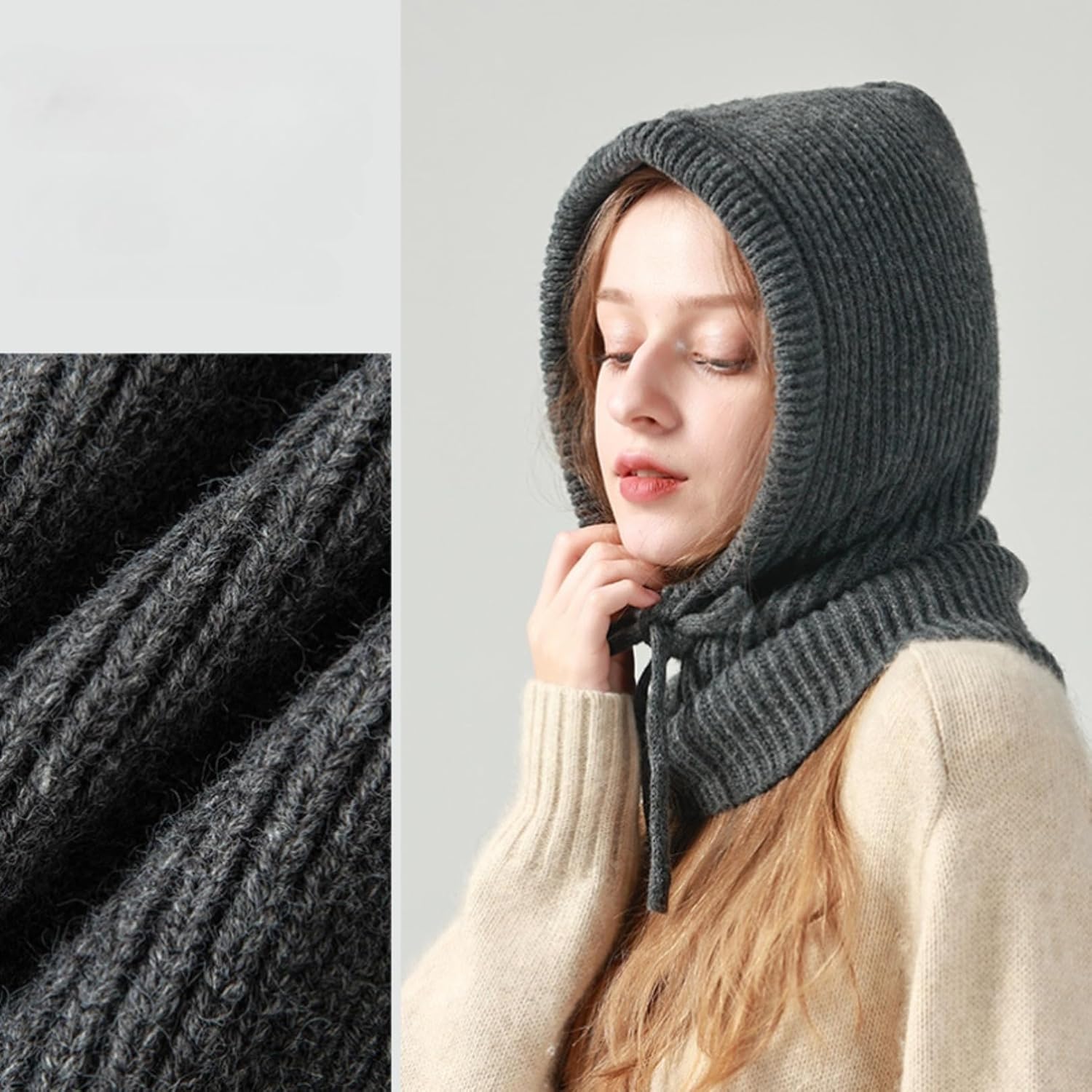 Winter Hats for Women Men,Warm Knitted Hat Wool Blend Hooded Scarf Hat for Women Balaclava Hat Snood Collar