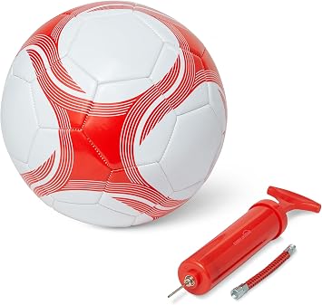 Amazon Basics Size 5/4/3 Football with Pump and Bag, Training Ball, PVC Construction, Butyl Bladder, Machine Stitched Practice Balls for Teams, Schools, Camps, White and Red