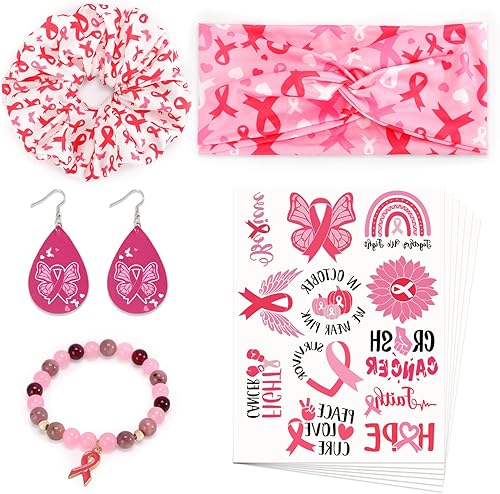 Bessmoso 10 unidades de accesorios de cinta rosa para concientizar el cáncer de mama, banda para el cabello, banda elástica para el cabello, banda
